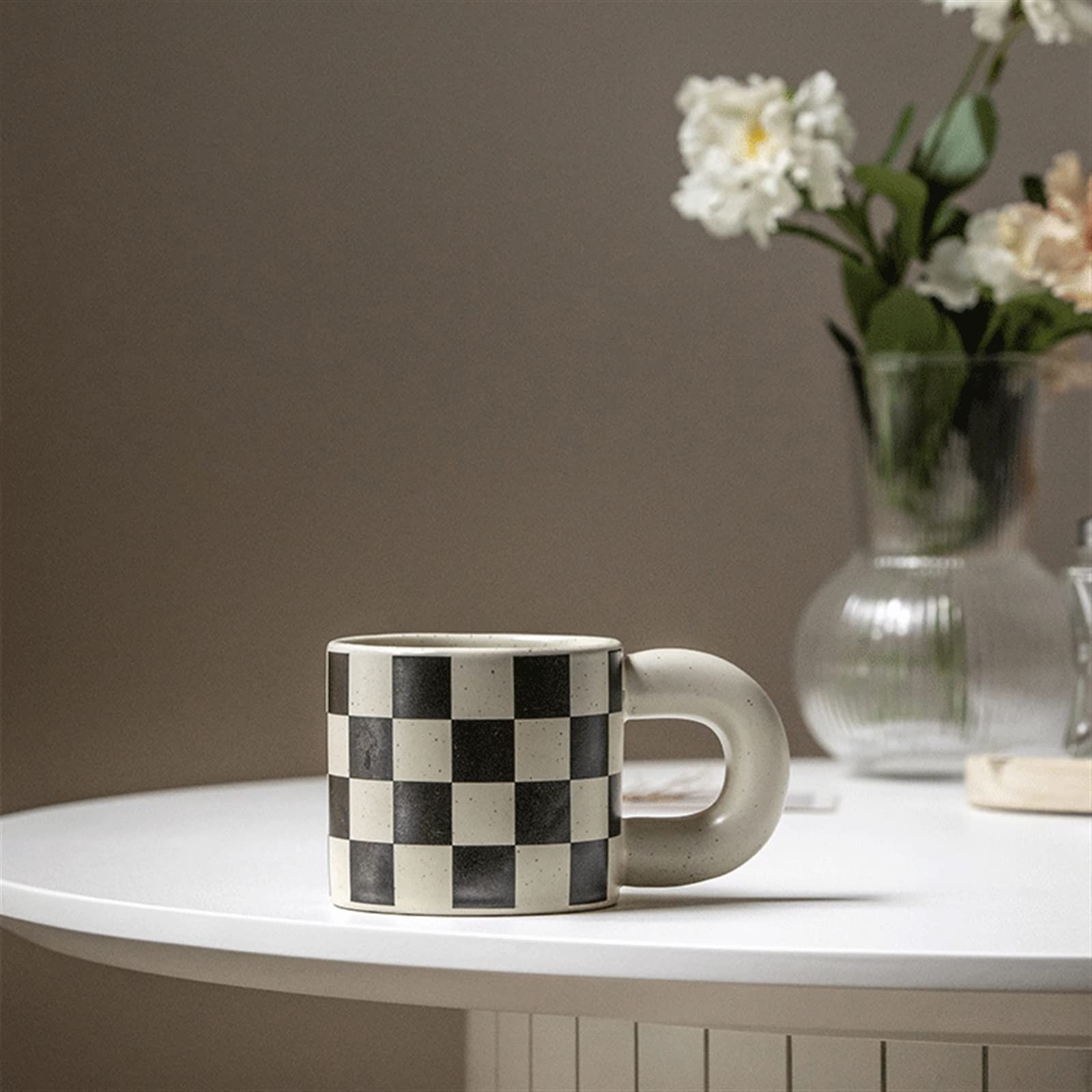 Maison Conception créative de tasse à café en céramique avec poignée épaisse Petits défauts Tasse eau thé Décoration(Blanc)