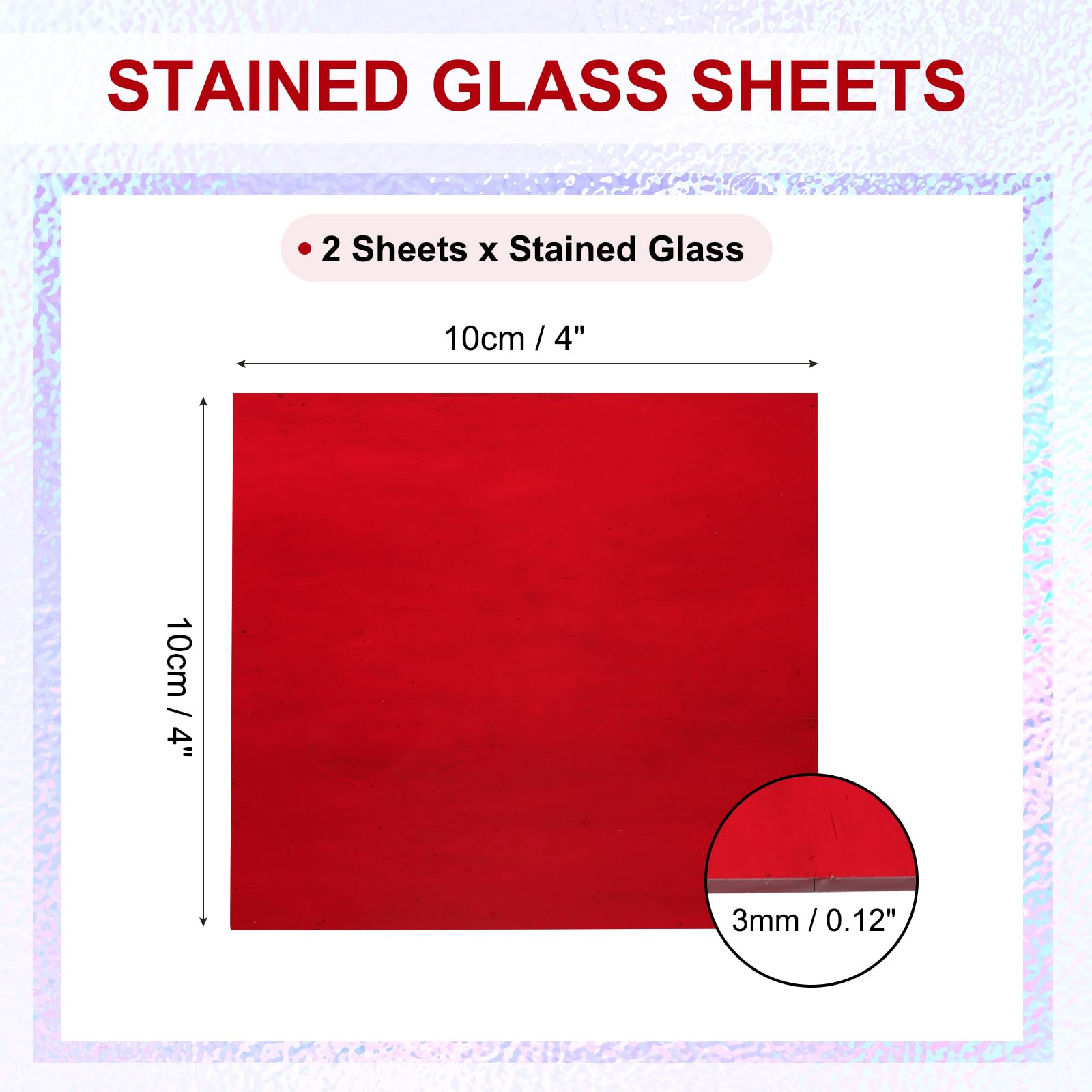PATIKIL 4 x 4 Inch Transparent Stained Glass Sheets, 2 Sheets Art Mosaic Glass Variety Pack Tiles for Crafts Art Projects Supplies Red - Image 2