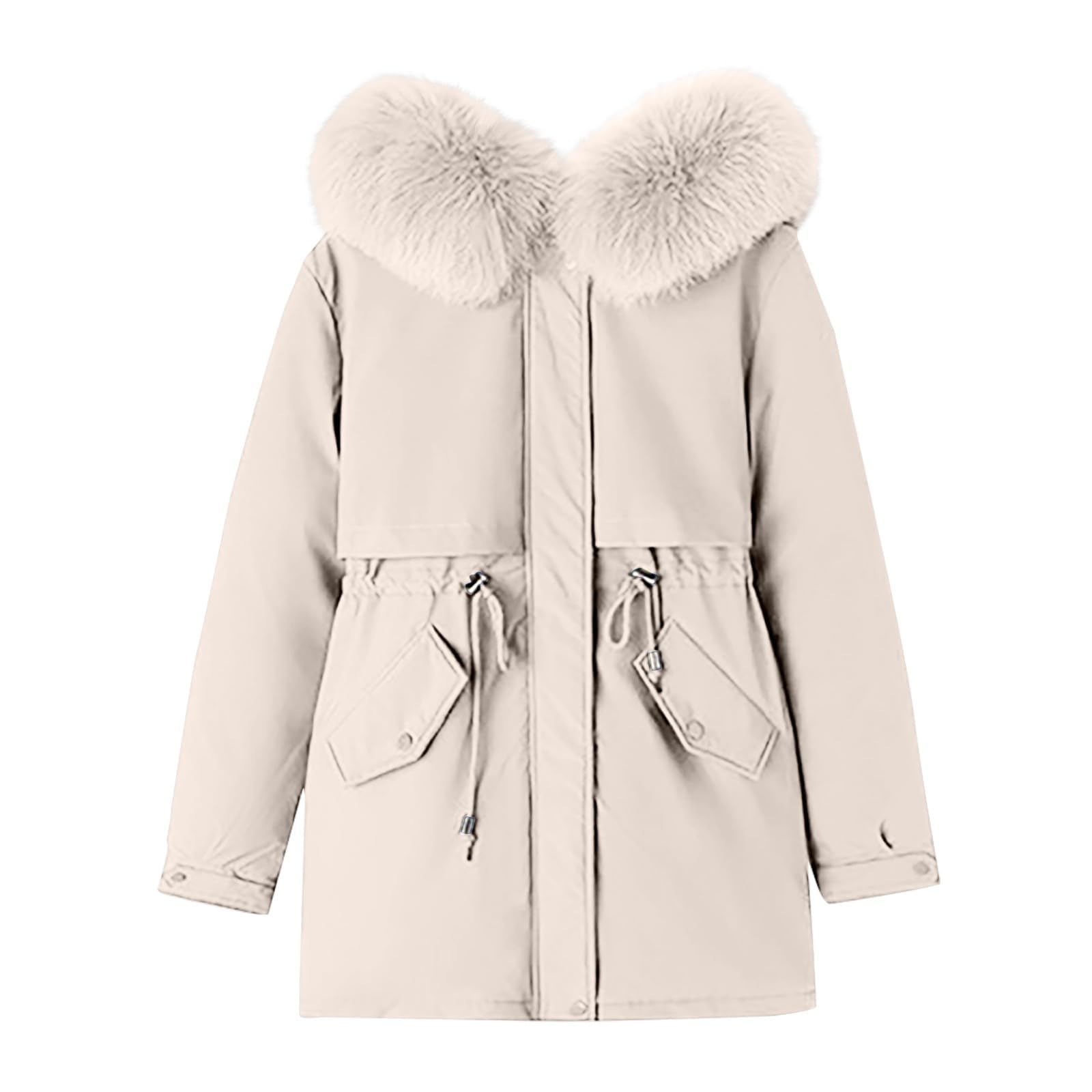 Generisch Płaszcz zimowy damski, futrzany kaptur, średniej długości, kurtka zimowa, ciepła podszewka, gruby płaszcz, zimowa podszewka, elegancka parka outdoorowa, wiatroszczelna, kurtka narciarska