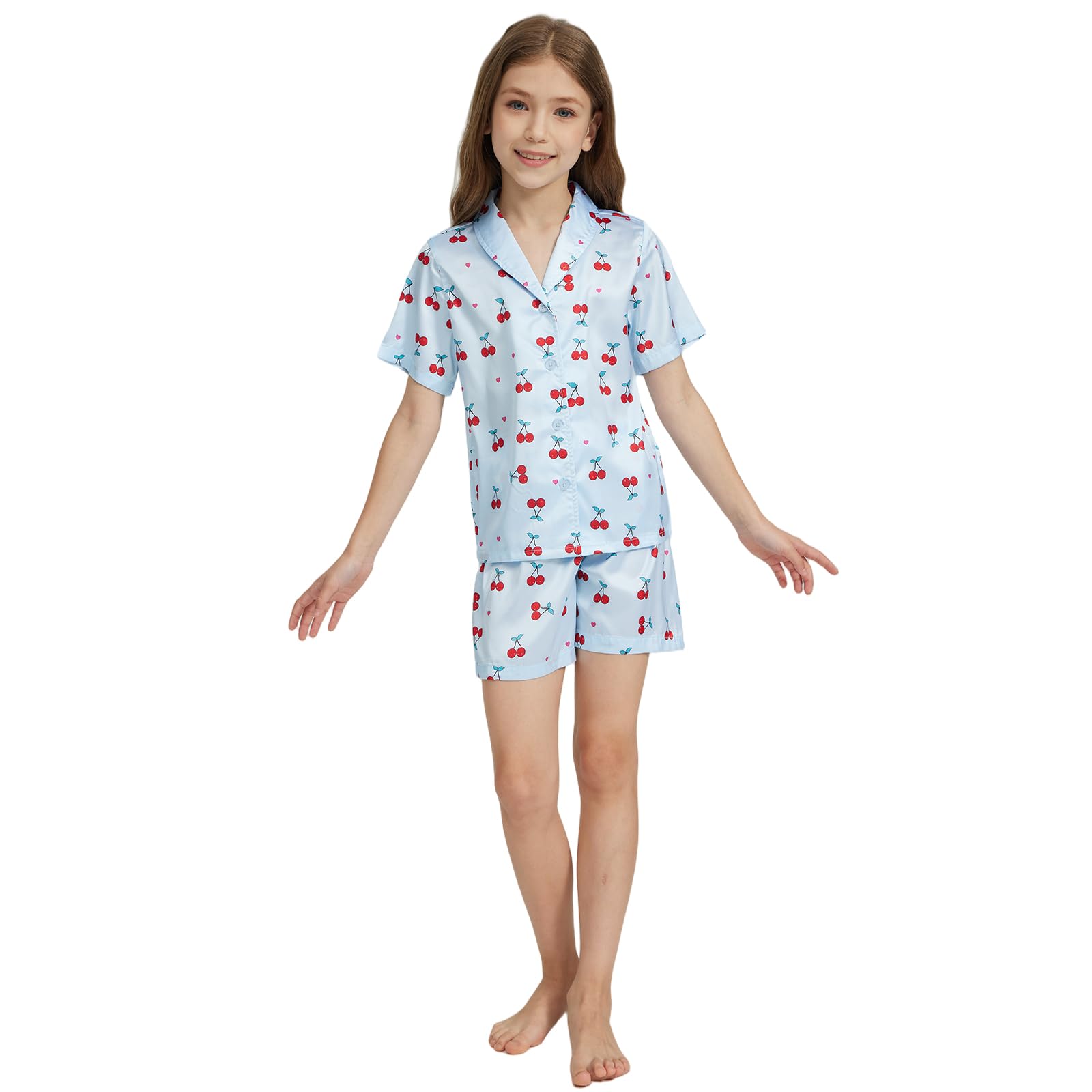 Ensemble de Pyjama Girls, Pyjama en Satin Confortable pour Enfants, pour Un Cadeau ou Une Surprise de Noël 5-14 Ans