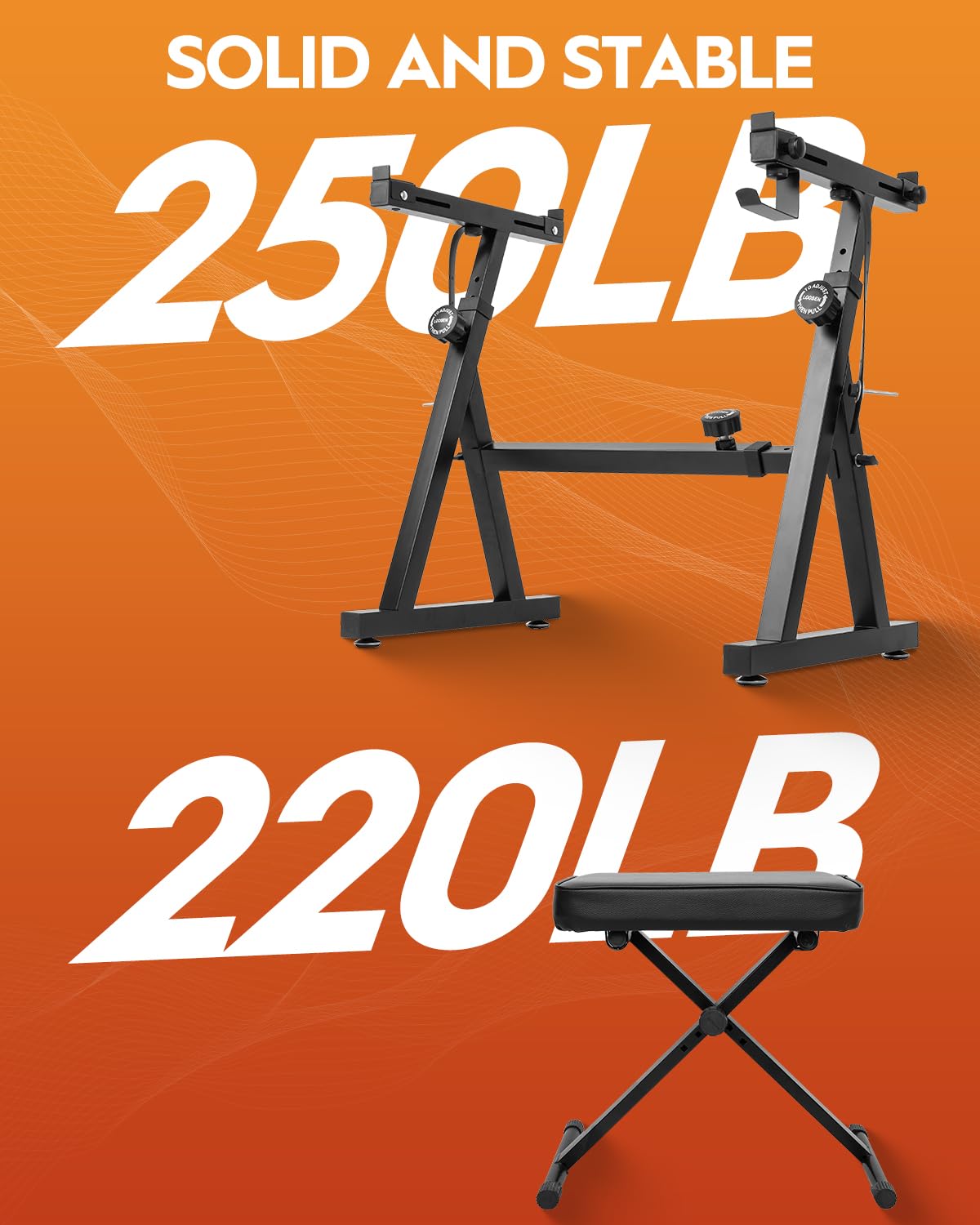 STRICH Support de clavier et banc de piano Z-Style portable et robuste pour piano électrique de 54 à 88 touches et banc de piano réglable X-Style, chaise, noir, SKT-02S & SPB-M10