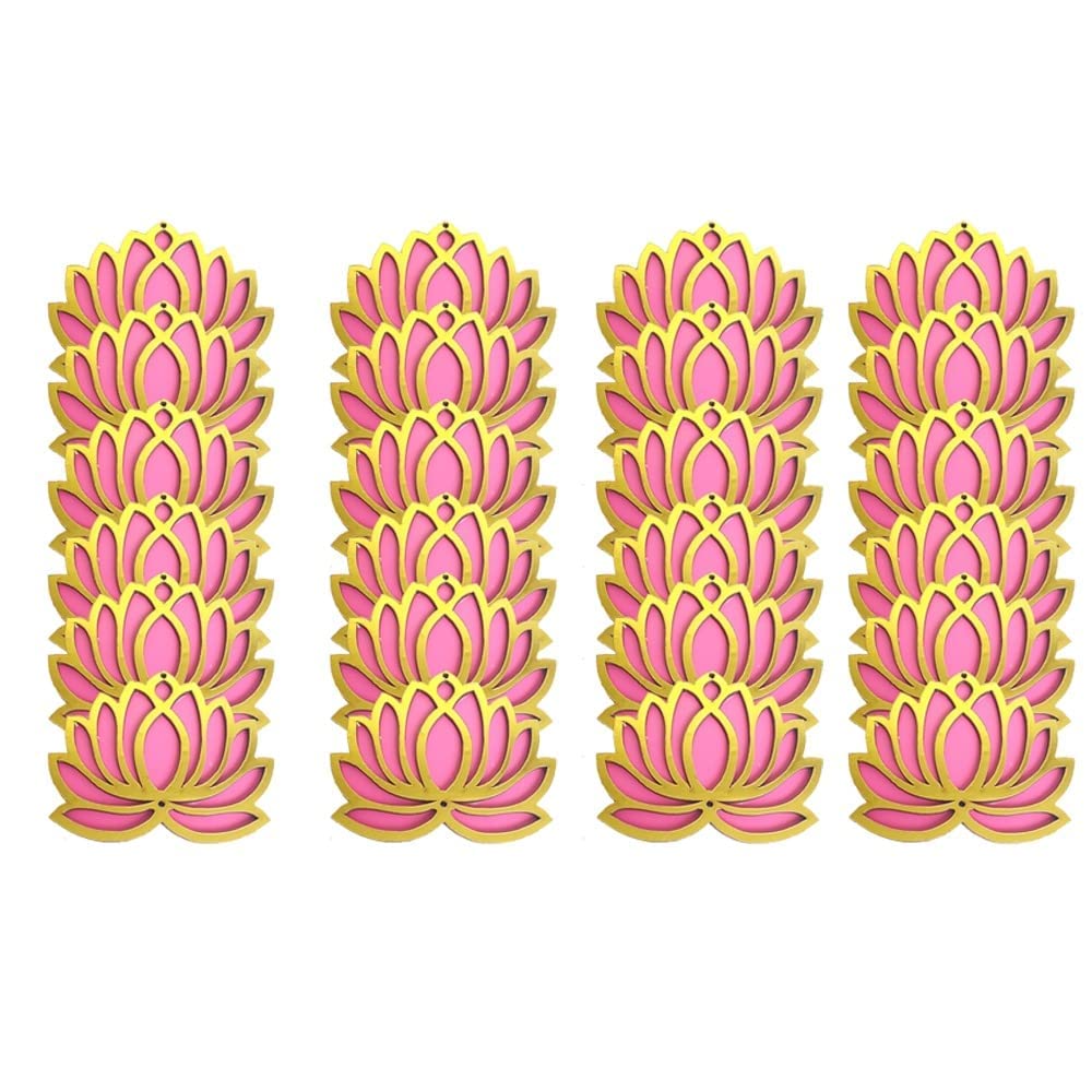 Sanvatsar Home White Golden Lotus 4 Inch Set of 24 Wooden Cutout DIY Rangoli Kit | Decorations for Diwali, Dusshera Wedding Rangoli, Pooja, Decorations, Festival Gift (Pink24)-image-9