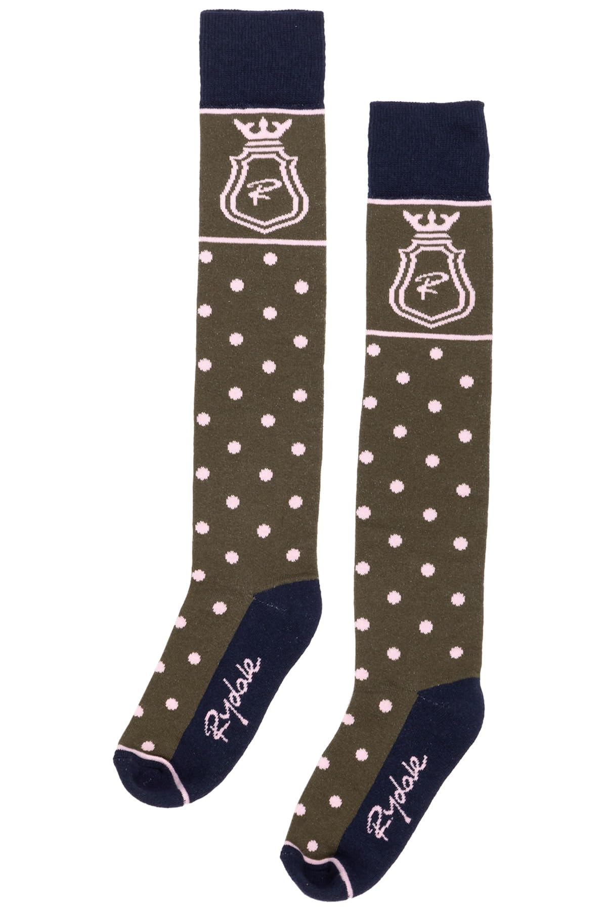 Ladies Knee High Riding Socks Cotton Blend Women'sEquestrian Boot Sock Cushioned Sole Long Socks (Polka Dot Olive)