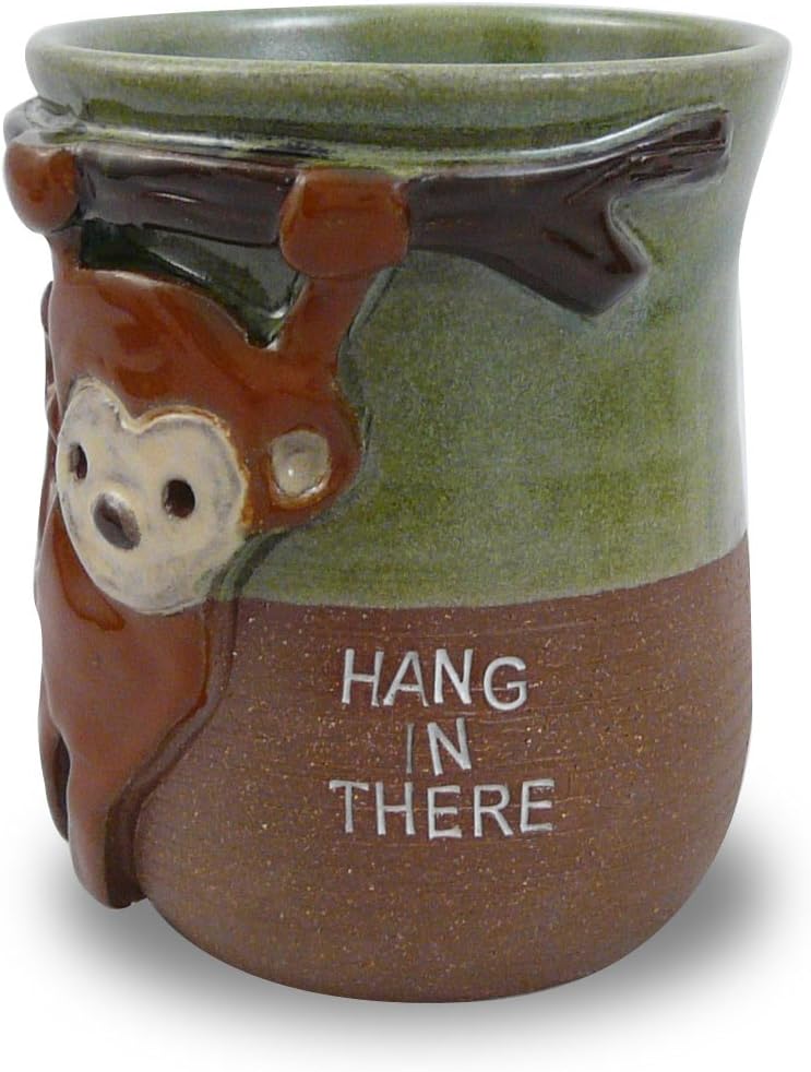 Modern Artisans Hang in There Monkey Mug - American Handmade Stoneware Pottery, 14-oz