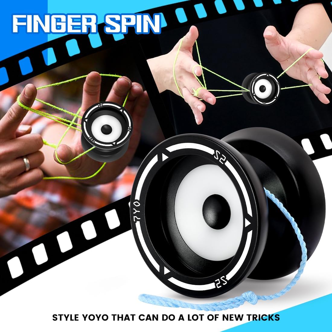 7YO S2 Responsive Yoyo for Kids 8-12, Yoyo Professional Finger Spin Trick Yoyos with Dual Function + 10 Yo Yo Strings, Case, Bearing Removal Tools - Black