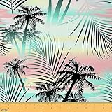 Hawaiian Palm Tree Fabric by The Yard, Tie Dye Upholstery Fabric, Summer Tropical Decorative Fabric, Green Leaves Waterproof Indoor Outdoor Fabric, Ocean Beach Fabirc, DIY Art, Green Pink, 1 Yard