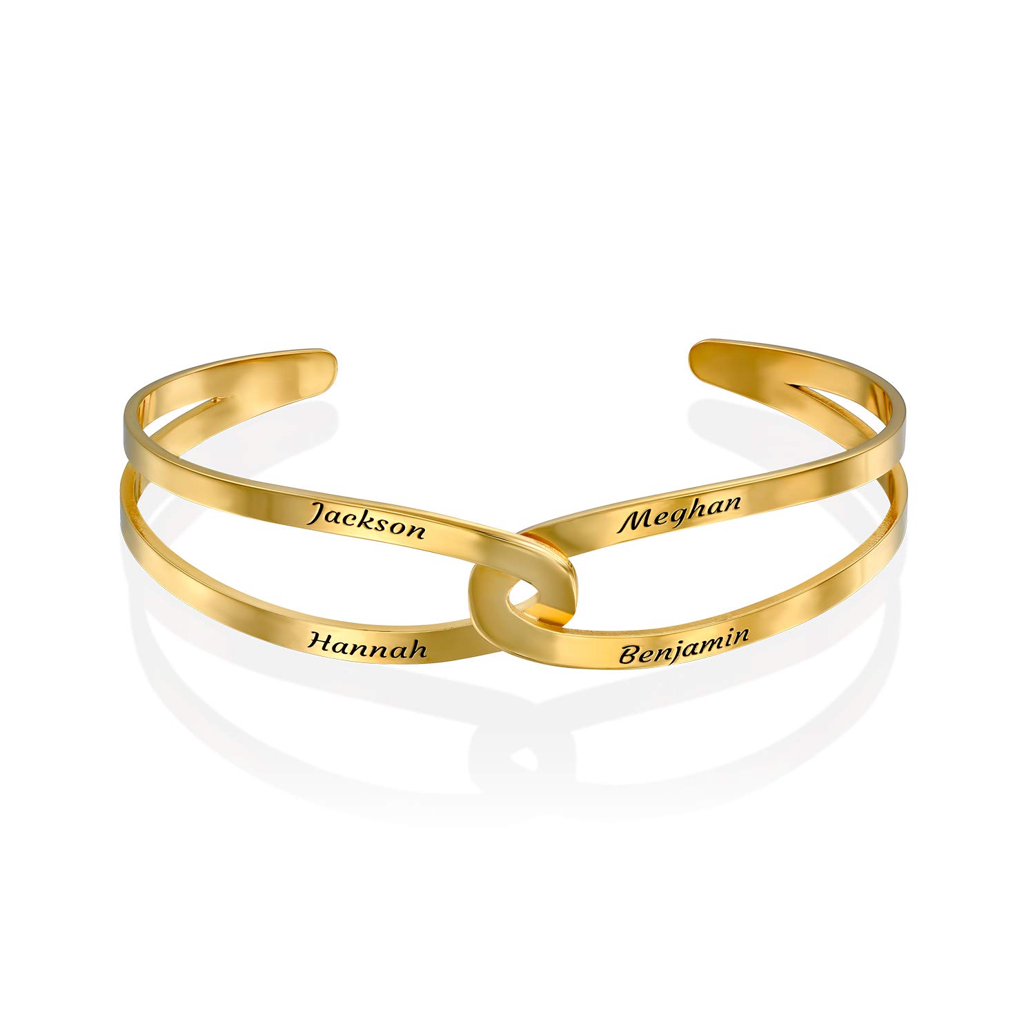 MYKA Personalisierte 'Hand in Hand' Armreif aus Sterling Silber 925 - Vergoldet - Schmuck Geschenk für Damen - Mutter - Freundin