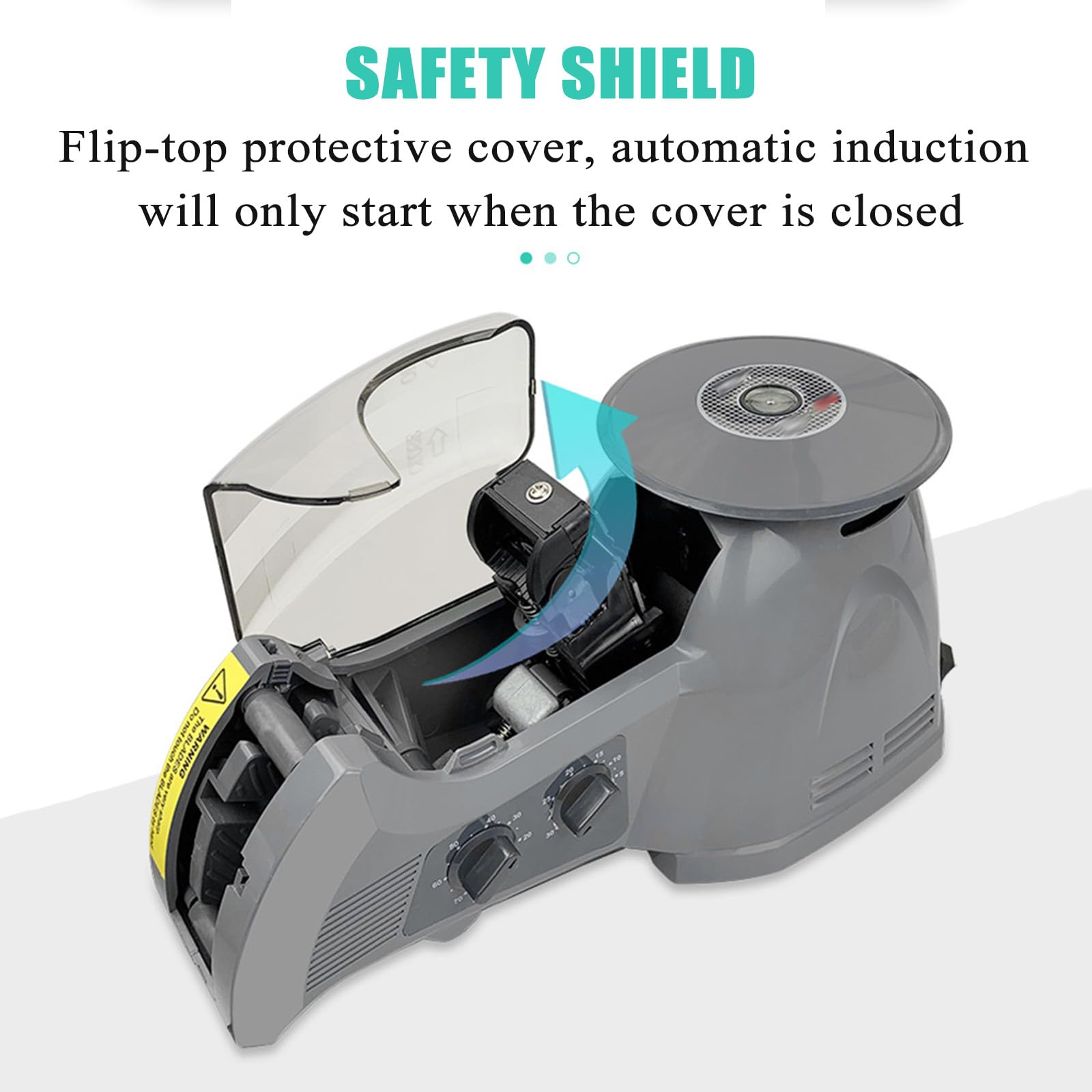 Dispenser elettrico per scotch e nastro biadesivo, macchina da taglio efficiente, lunghezza regolabile 15-70 mm e larghezza 3-25 mm, ideale per ufficio e scuola
