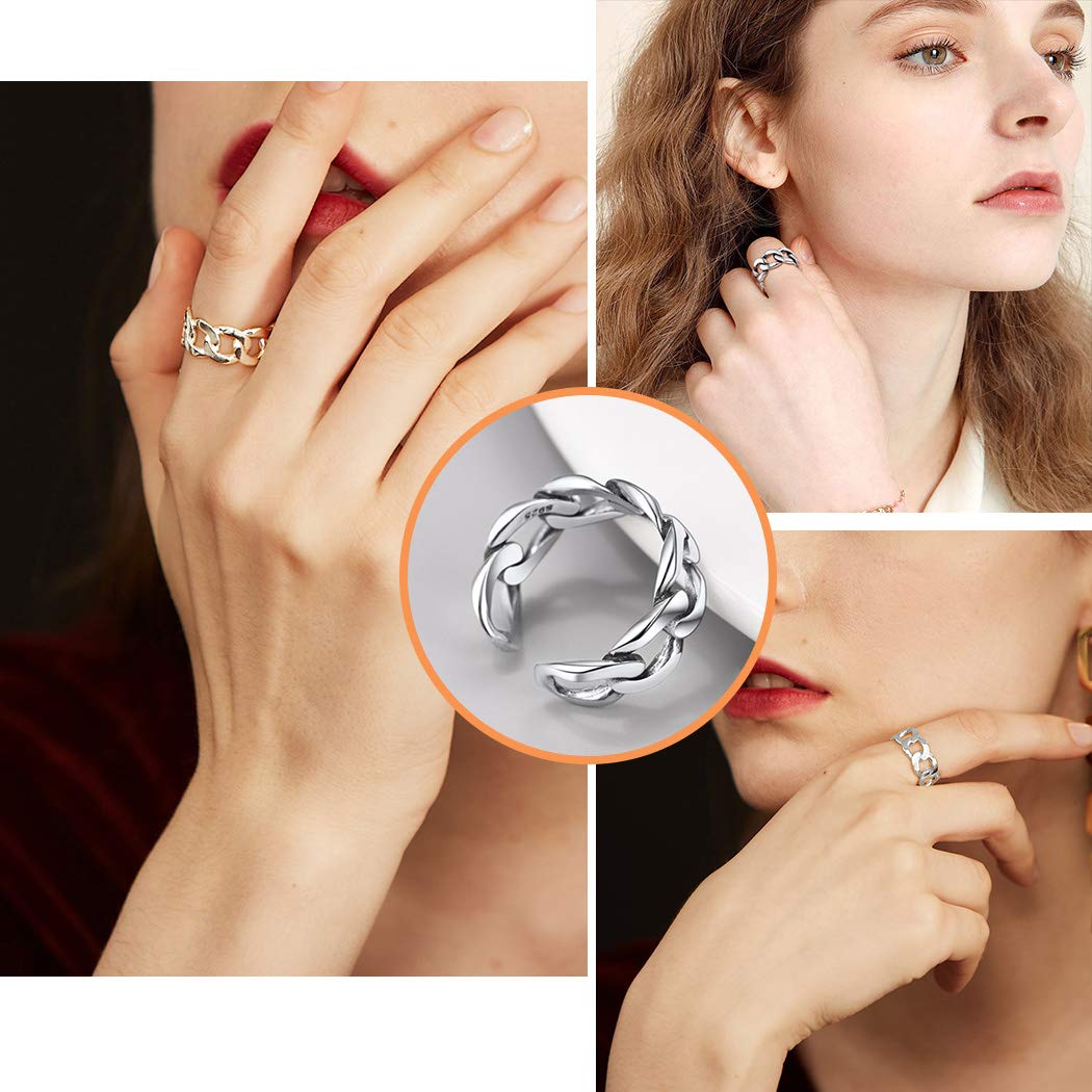 PROSILVER Anello Regolabile Donna Argento 925 Confezione Regalo Anelli Aperto Forma Luna e Stella/Foglia/Celtica/Semplice/Vintage