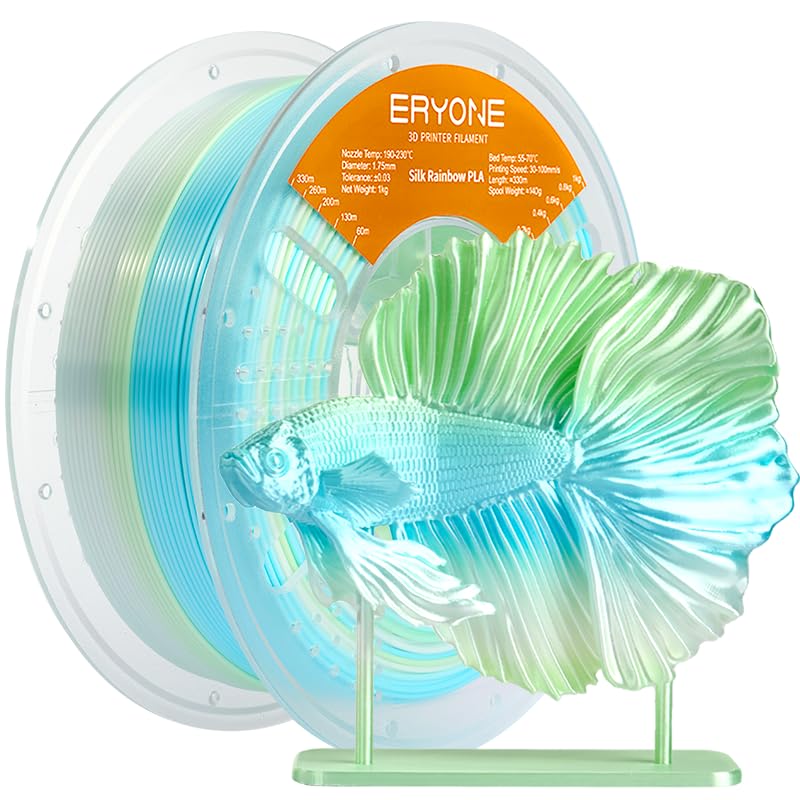 Image of ERYONE Silk Rainbow 3D Printer PLA Filament 1.75 + /- 0.03mm, Shiny Multicolor Filament PLA Fast Color Change 1KG(2.2LBS), Glacier Mint