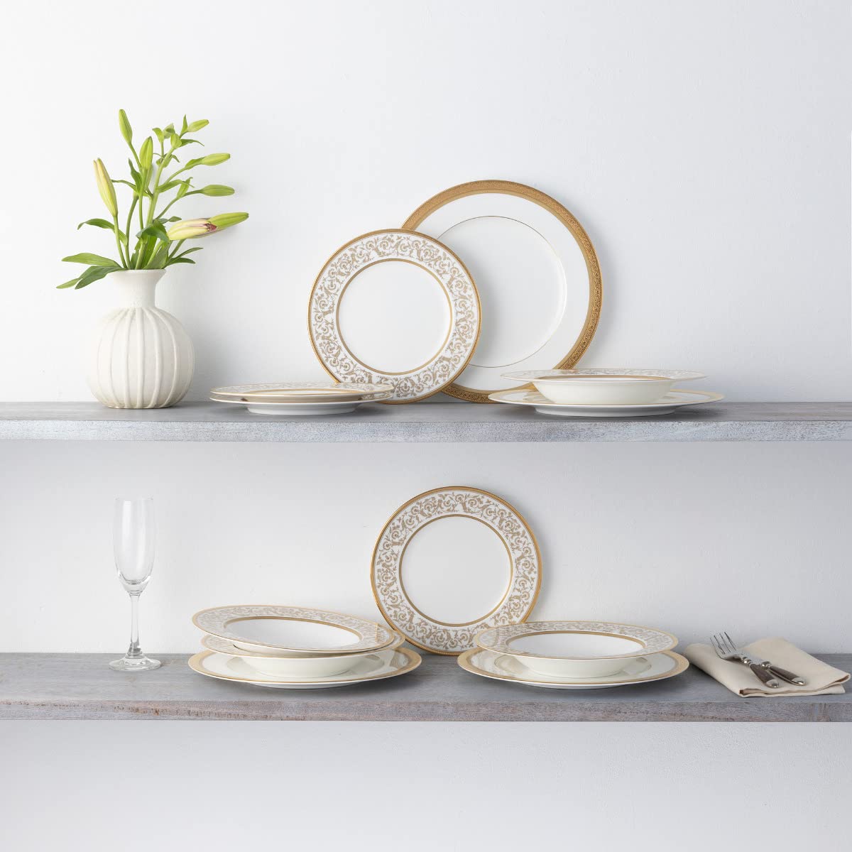 Amazon.com | Noritake Summit Gold 12-Piece Dinnerware Set, Service