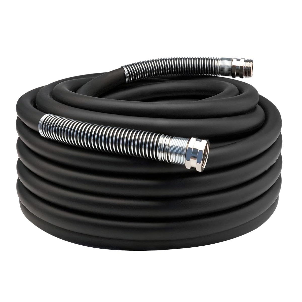 Guitrees 2026 Upgraded Garden Hose 75FT x 5/8", Heavy Duty Rubber Water Hose with Five Layered Braiding, Swivel male and female Nickel-plated Brass Fittings, 1000PSI Burst, 300PSI Working (Black)
