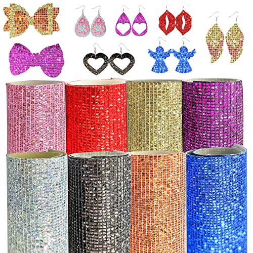 8 Stück/Set, glänzende Glitzer-Kunstleder-Blätter, 20 x 30 cm, A4, funkelnd, fein, klobig, PU-Blatt für Bastelarbeiten, Haarschleifen, Haarspangen, Ohrringe, Handtaschen, Handyhüllen usw Cover