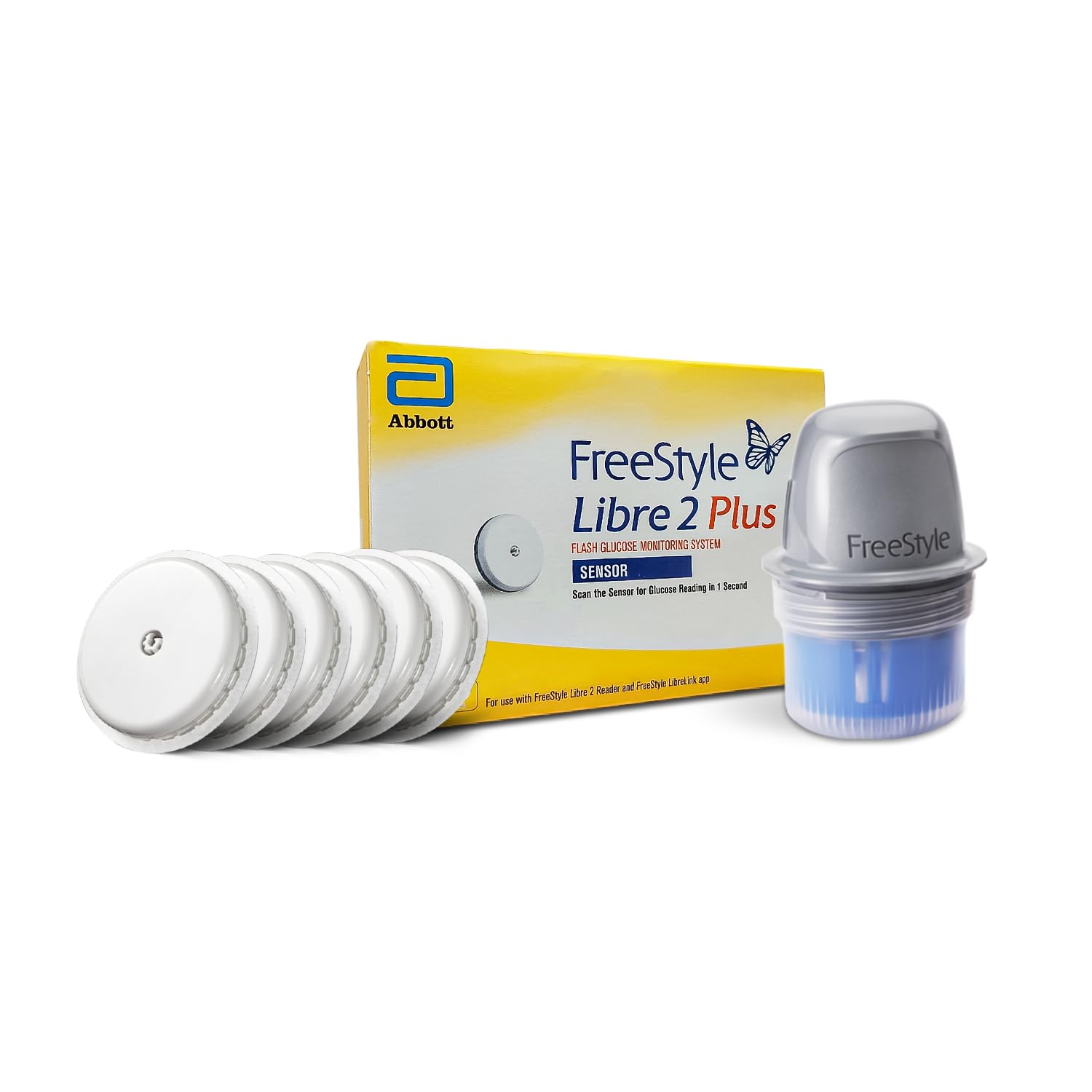 Abbott | FreeStyle Libre 2 Plus Sensor | Minute-by-Minute Glucose Readings | Optional Alarms for Highs & Lows | Helps Reduce Hypoglycemia | Increase Time In Range | The #1 CGM Worldwide | Pack of 6