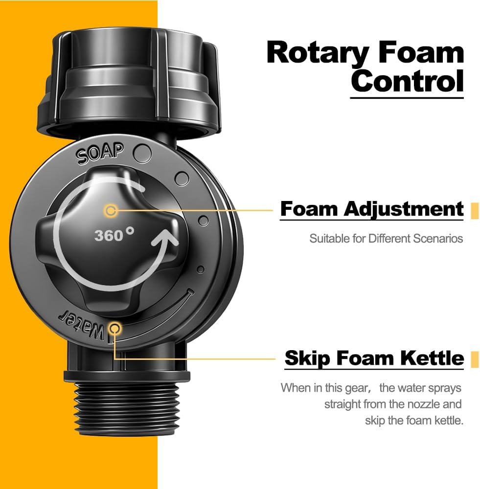Garden Hose Nozzle with Soap Dispenser, High Pressure Water Nozzle with Adjustable Spray Patterns for Watering Plants, Car Washing, and Pet Showering (Foam Gun A)