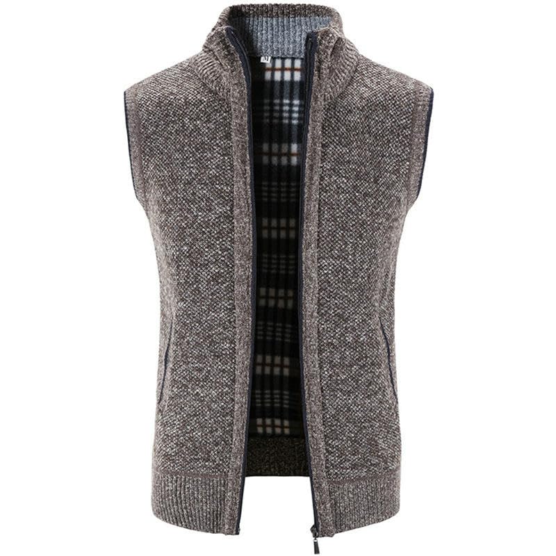 Men's Spring Autumn Korean Style Plush Lined Thickened Solid Color Stand Collar Outerwear Knit Vest4