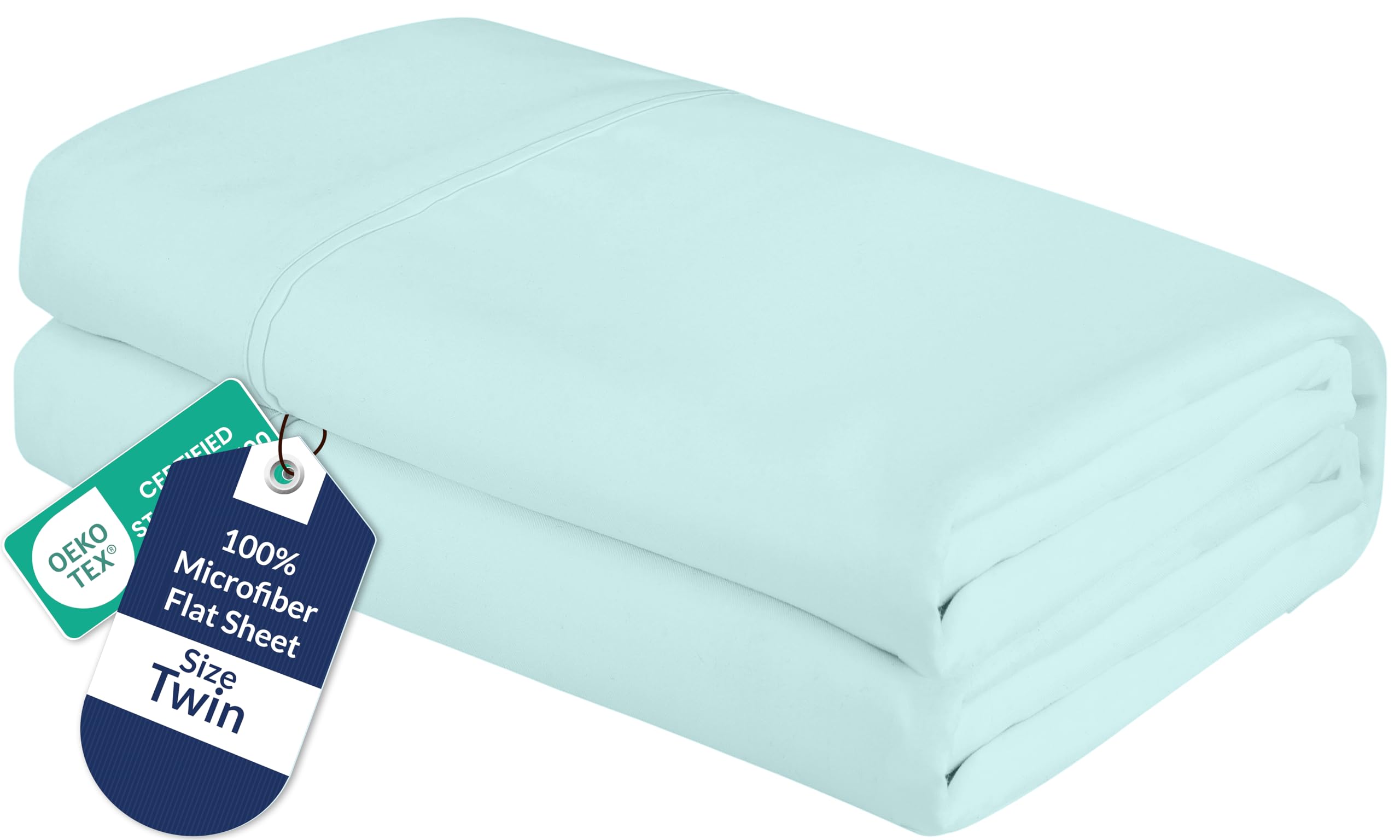 Royale Linens Twin Flat Sheet - Ultra Soft Brushed 1800 Microfiber Flat Sheets Only - Wrinkle Free &amp; Stain Resistant - Hotel Quality Top Sheet for Bed (Twin, Aqua)