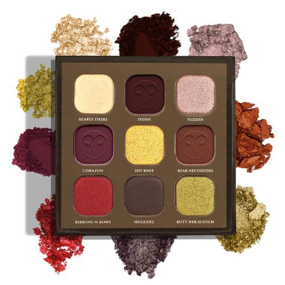 & Los Angeles. Colorful Teddy Eye Shadow Palette Matte, Shimmer & Glitter Metallic Finish. 9 Intensely Pigmented Eyeshadows, Browns & Golds