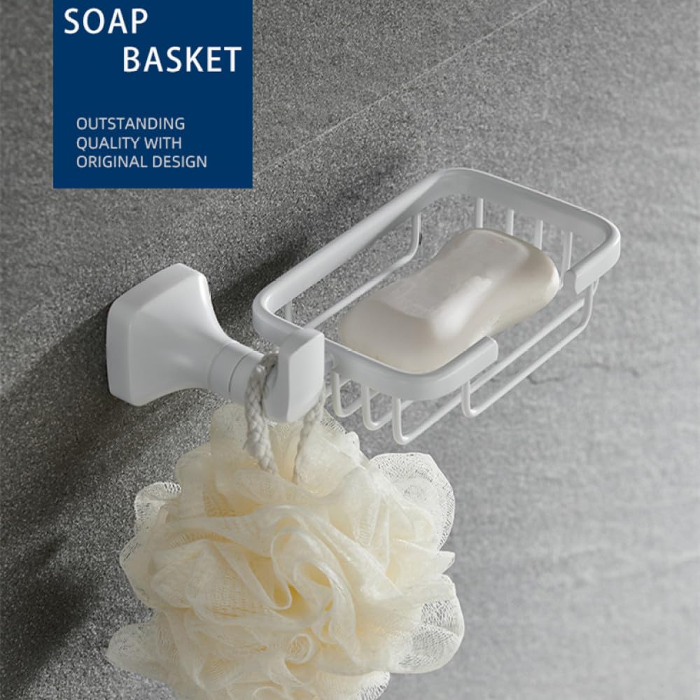 Juego de Accesorios para baño, Gancho para Bata Blanca, toallero, Estante de Vidrio, Soporte para Papel tisú, Soporte para Cepillo de Dientes, Accesorios de baño, Cesta de jabón