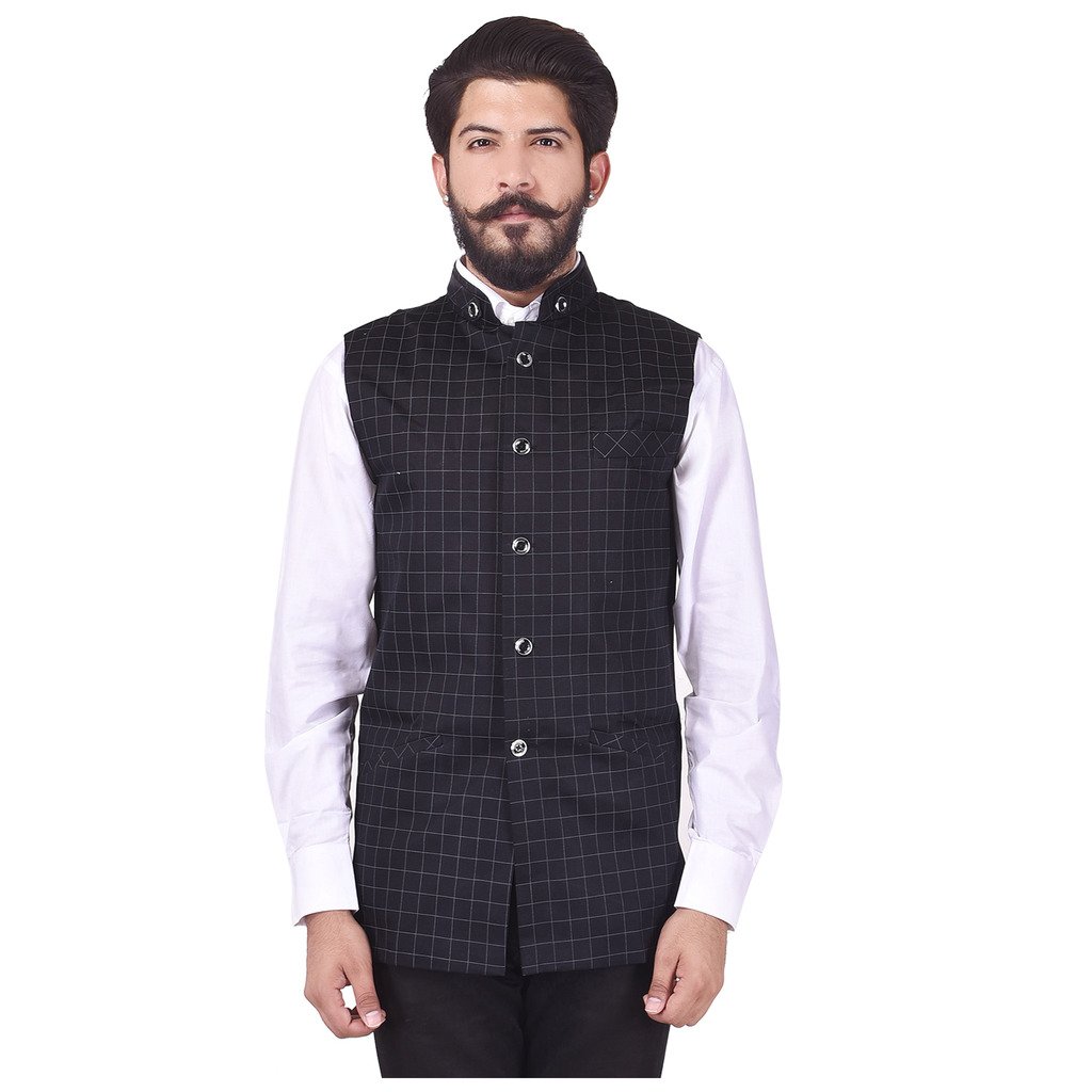 veera paridhaan Men's Cotton Black Checks Pattern Jacket-picture-23