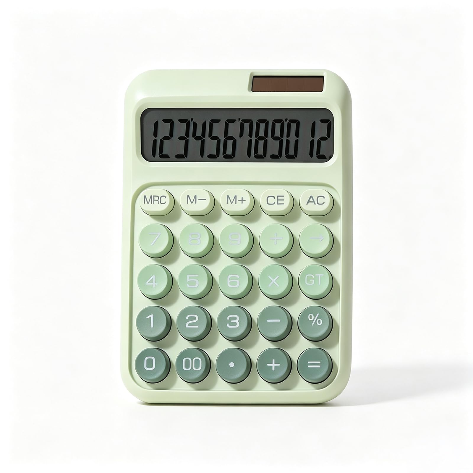 GAOHUI Calculator, 12 Digit Solar Battery Desk Calculator with LCD Display and Big Round Buttons, Green Calculators Large for Office Home School Work