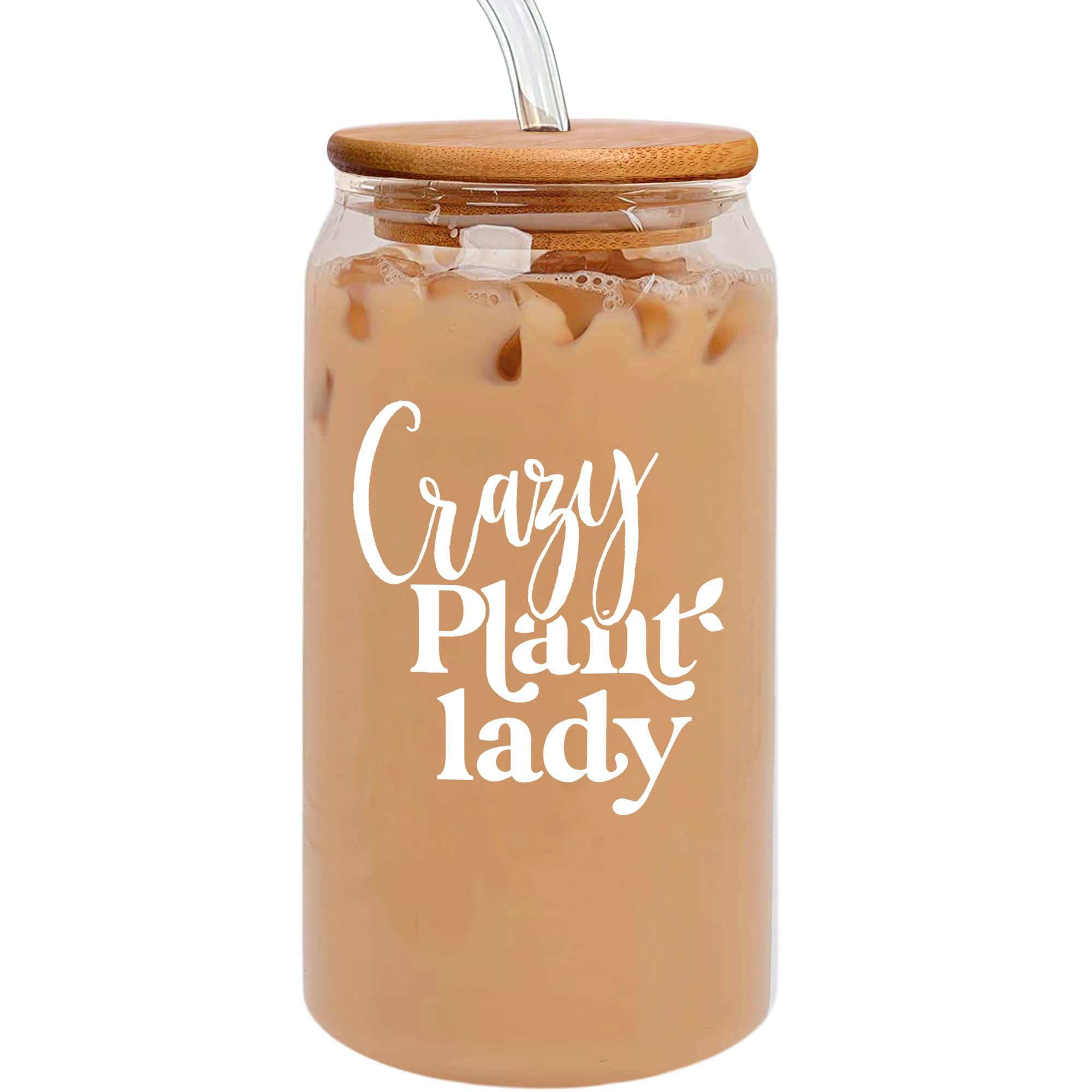 CHICKOR Plant Lover Gifts For Women, Plant Mom Glass Can Mug, Plant Lady Gifts For Crazy Plant Lady - 16oz Glass Tumbler Mug With Straw, Transparent