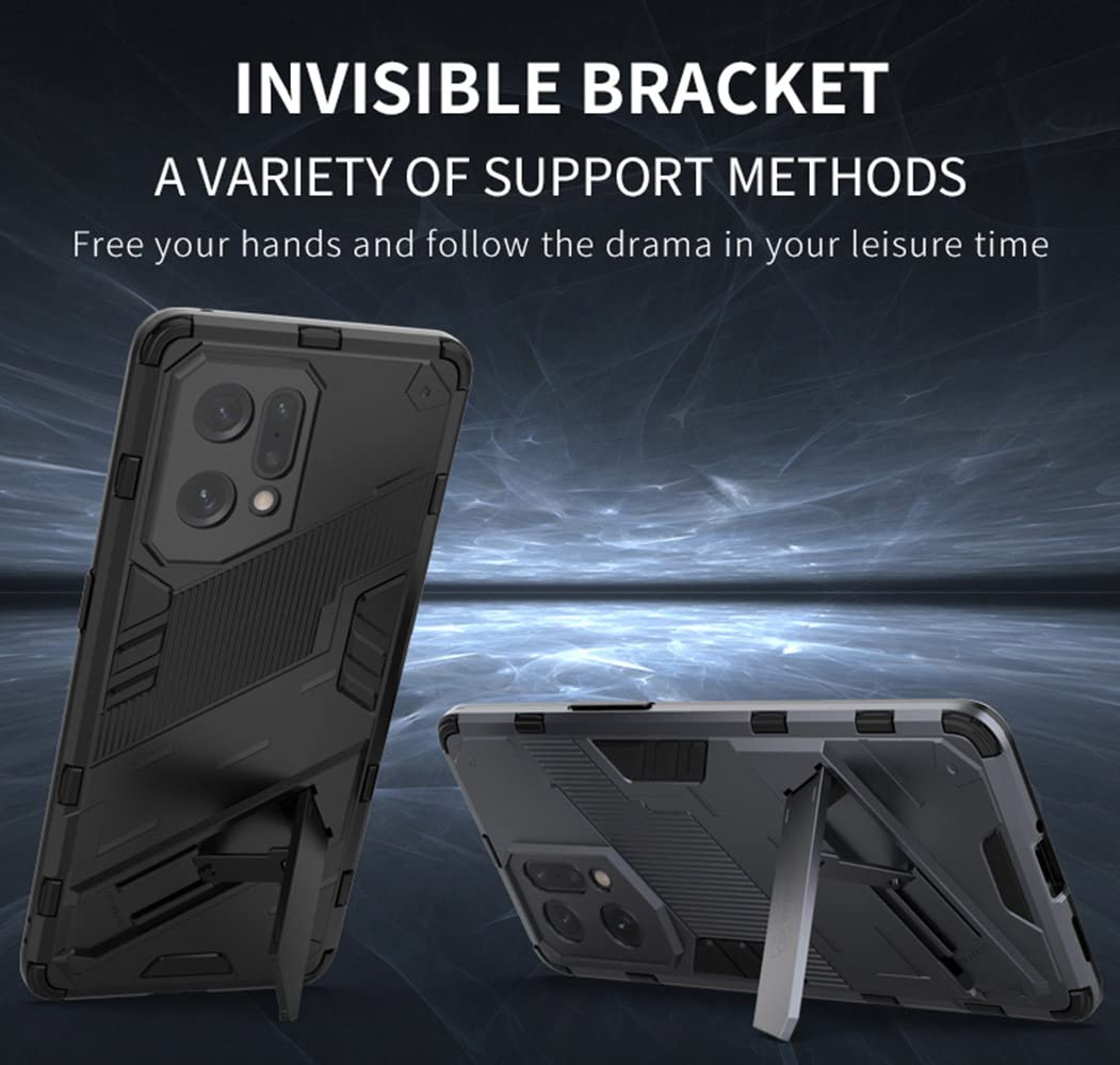 SEAHAI Cover Militare Per Oppo Find X5 Pro - Custodia Paraurti In TPU E PC Con Supporto Pieghevole Nascosto - Nero