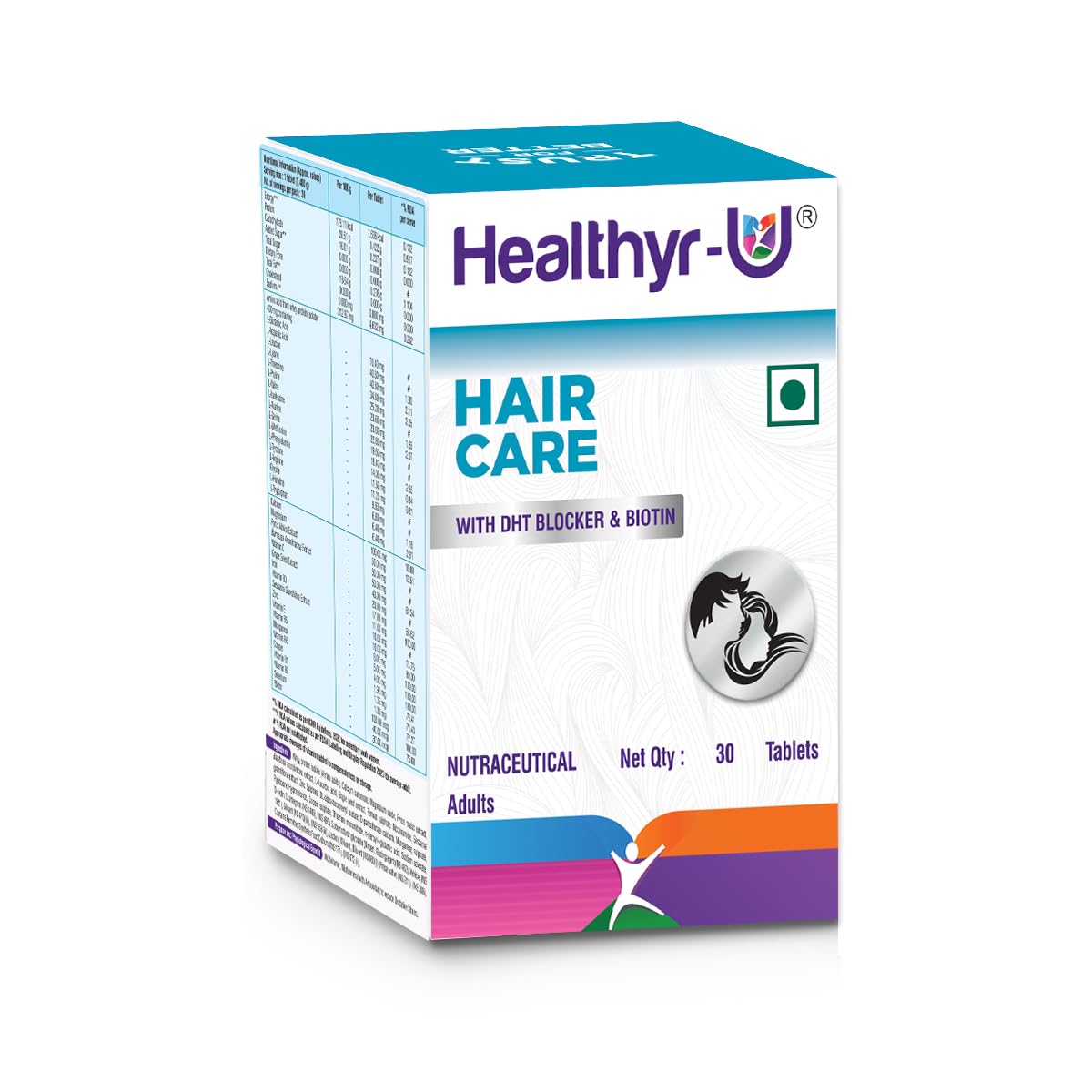 Healthyr-U Hair Care Tablets with Natural DHT Blocker | Biotin, Folic Acid, Multivitamins, Zinc, & Amino Acids | | Supports in Hair Growth, Density, Strength & Hair Fall Control| (30 Multivitamins for Hair)