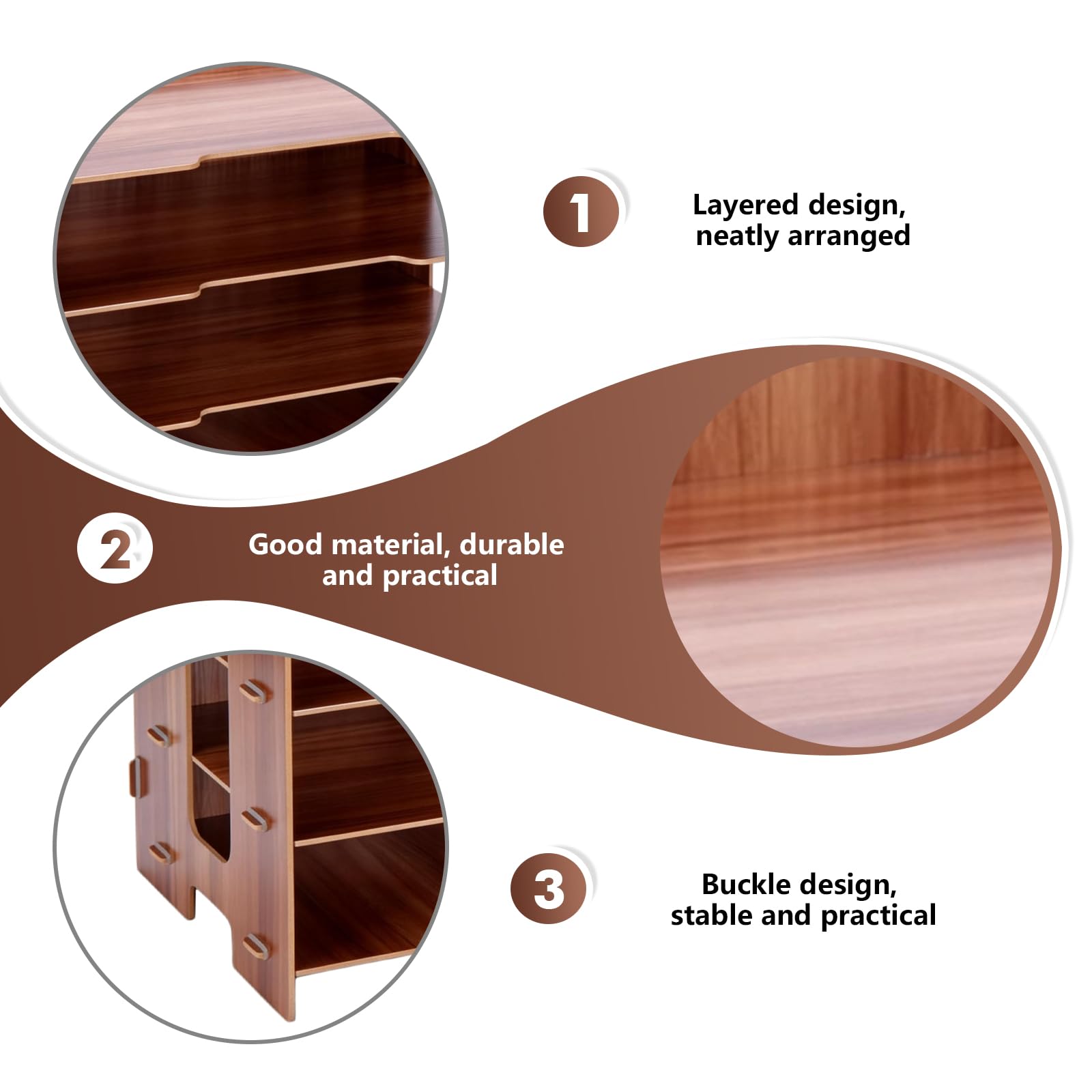Bandeja de madera para cartas A4, 4 niveles, de madera de Sakura, organizador de escritorio con compartimentos estables, para oficina y hogar, 33 x 24 x 27 cm