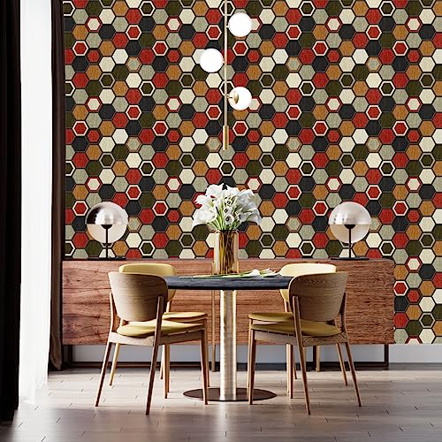Image of Multicolor Hexagon Texture Self Adhesive Wallpaper Peel & Stick, Waterproof, Scratch Resistant 41cm x 244cm