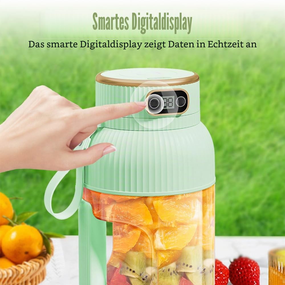 Tragbarer Entsafterbecher, 1200 ml Smoothie-Mixer mit Digitalanzeige, USB wiederaufladbar Multifunktionaler Portable Juicer Cup für Küche, Reisen, Büro, Fitnessstudio