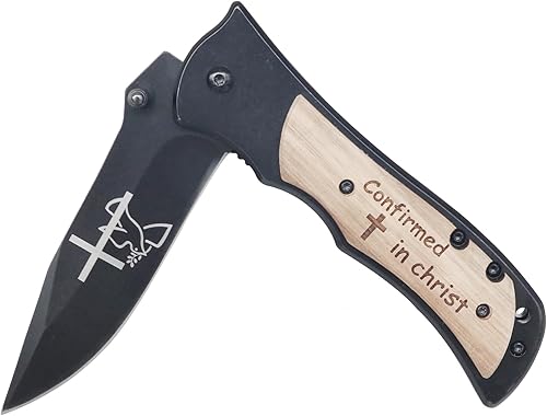 MRSLYFQH Navaja de bolsillo para regalos de las Escrituras cristianas, versículo bíblico grabado, regalos de bautismo de confirmación católica,