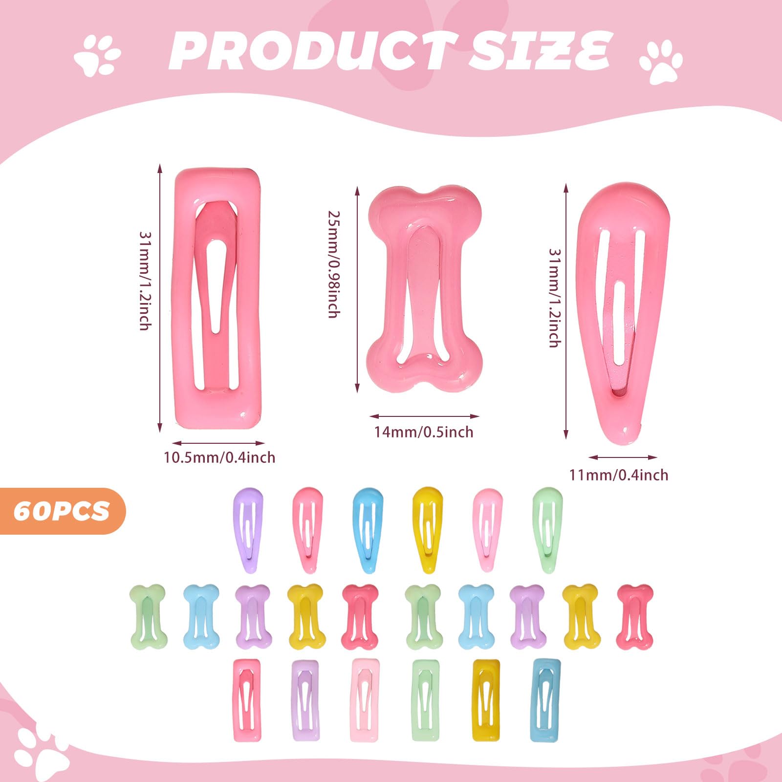 GLOBLELAND 3 Styles 20pcs/style Dog Hair Clips Bone Shaped Snap Pet Hair Non-slip Barrettes Assorted Colors Mini Snap Hair Clips Dog Hair Accessories for Dog Cat Puppy Pet - Image 2