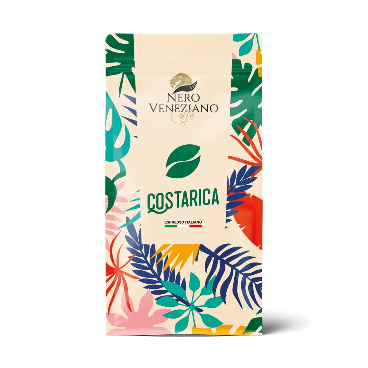 Nero Veneziano Costa Rica Caffè in Grani 8x1 kg, 50% Arabica 50% Canephora, Tostatura Media, Note di Bacche Rosse e Agrumi, Corpo Robusto, Bassa Acidità, per Espresso e Automatiche