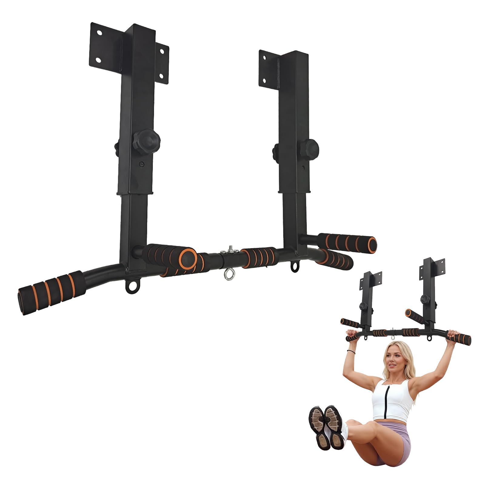 ptlsy Wall Mounted Pull Up Bar Multifunctional with Multi-grip Chin Up Bar Heavy Duty Dip Station for Home