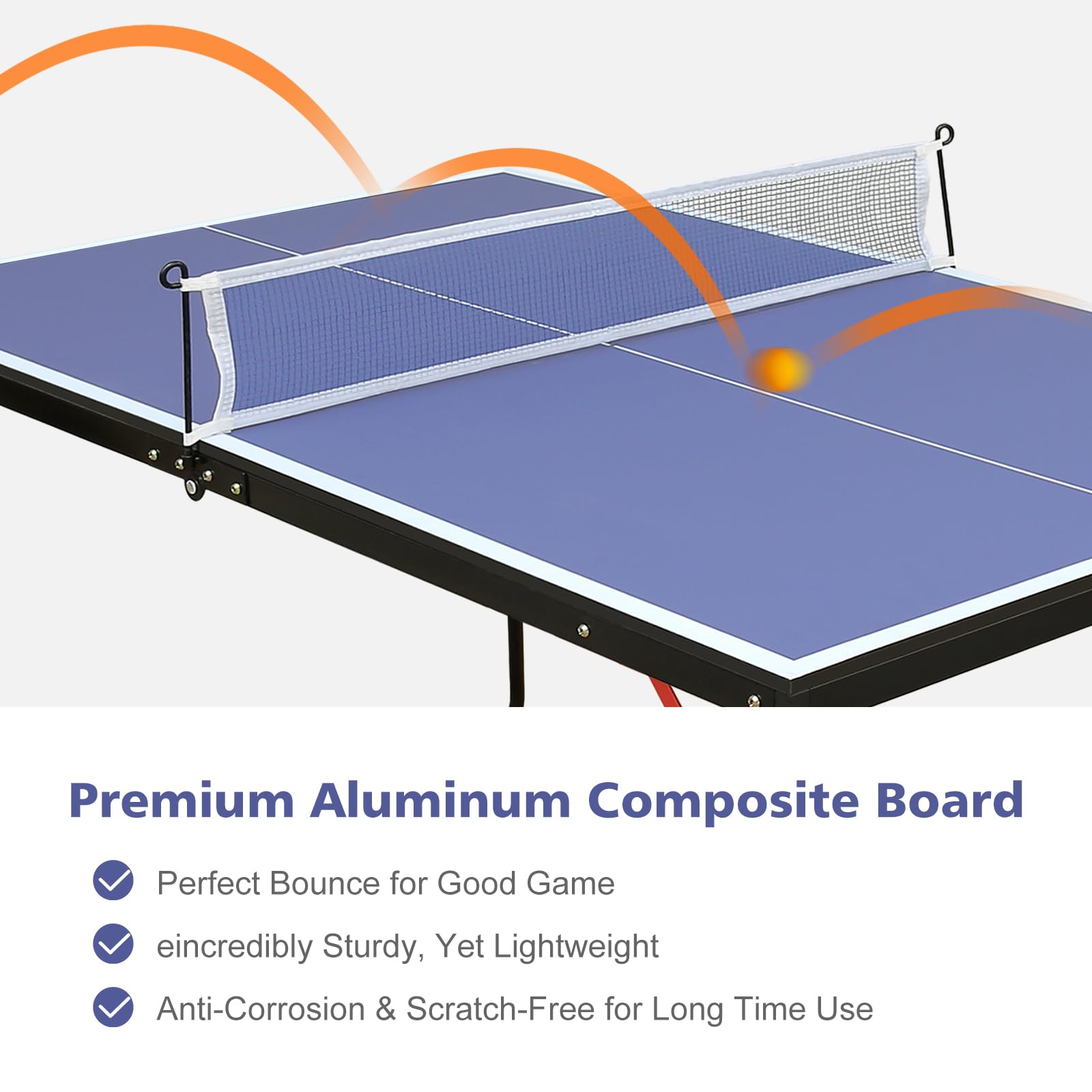 Platzsparend Faltbarer Tischtennis-Tisch 137,2 cm mit Netz, 2 Schlägern und 3 Bällen für Indoor & Outdoor