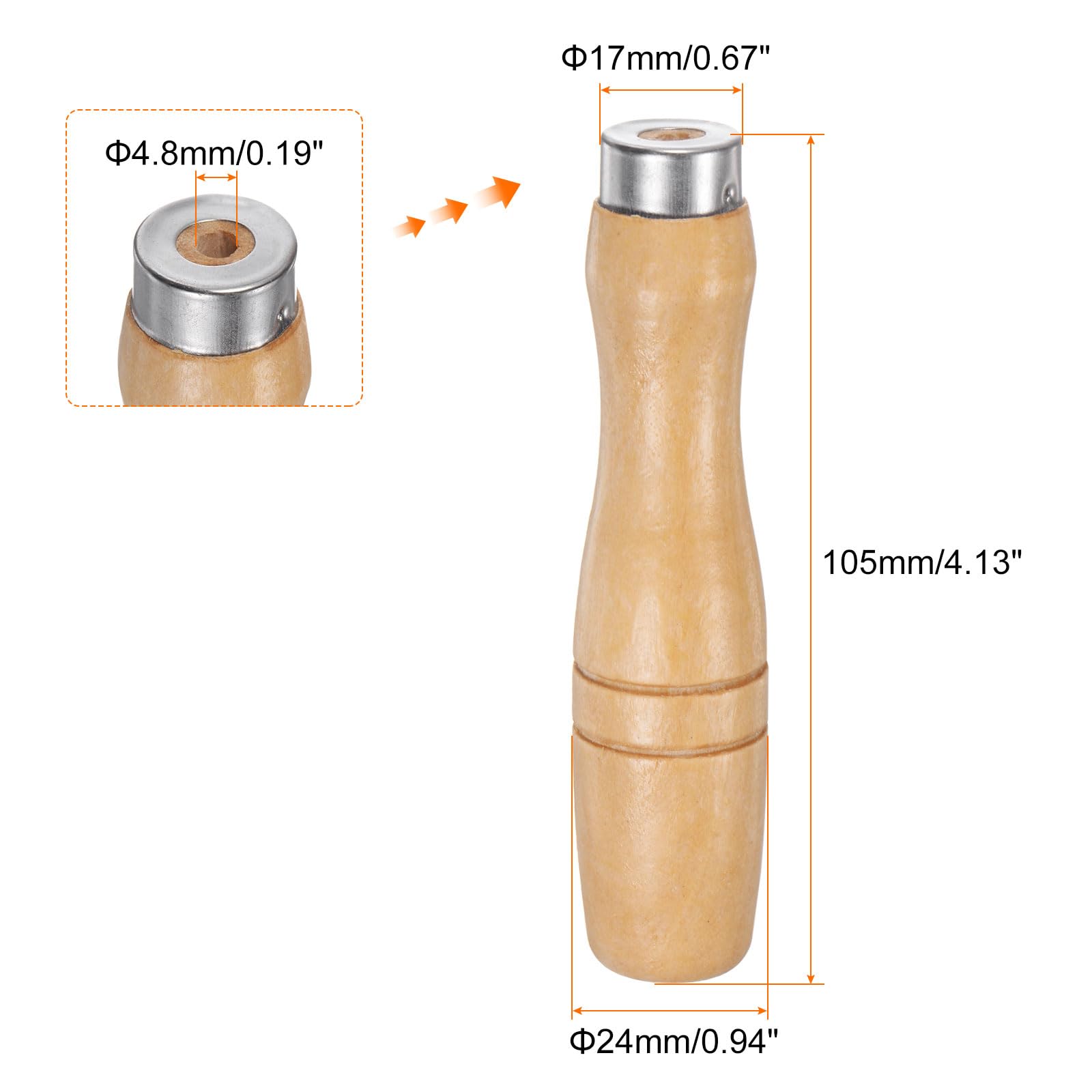 HARFINGTON 3 asas ergonómicas de madera de 4.13 pulgadas con agujero redondo de 4.8 mm con cuello de metal para limas de metal de 6 pulgadas