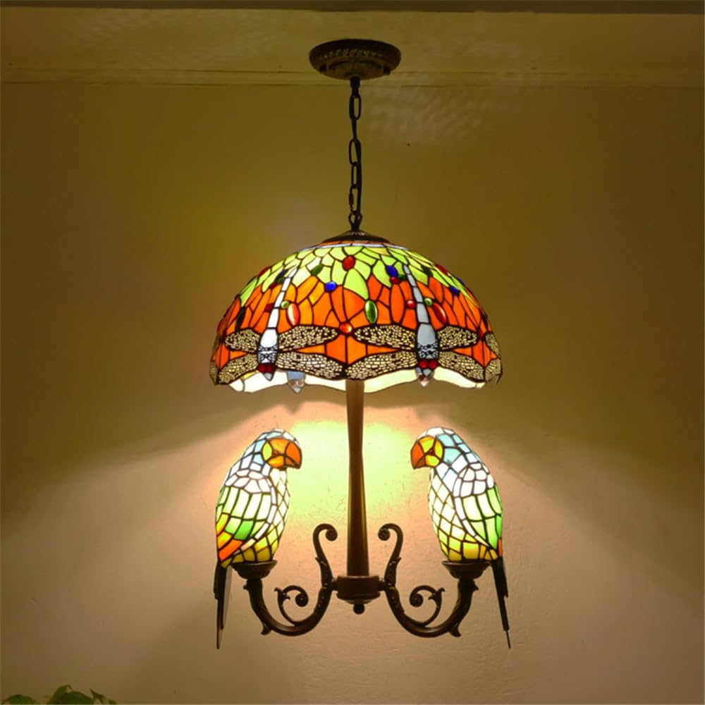 HXYSXHJUO Parrot Chandelier Vintage Creative Color Glass Living Room Restaurant Bedroom Villa Hotel Corridor Pendant Lamp (A)