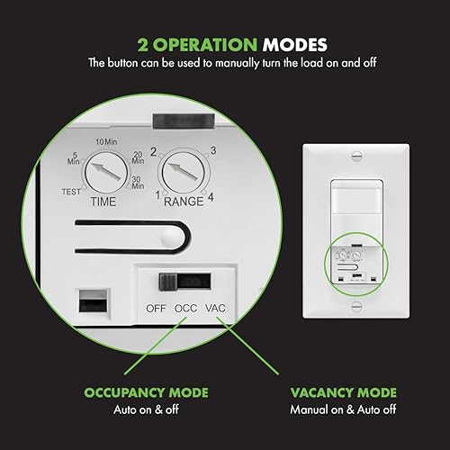 Vista 18 de TOPGREENER TSOS5-W - Interruptor de luz con sensor de movimiento PIR para pared, interruptor con sensor de ocupación, control manual de Blanco