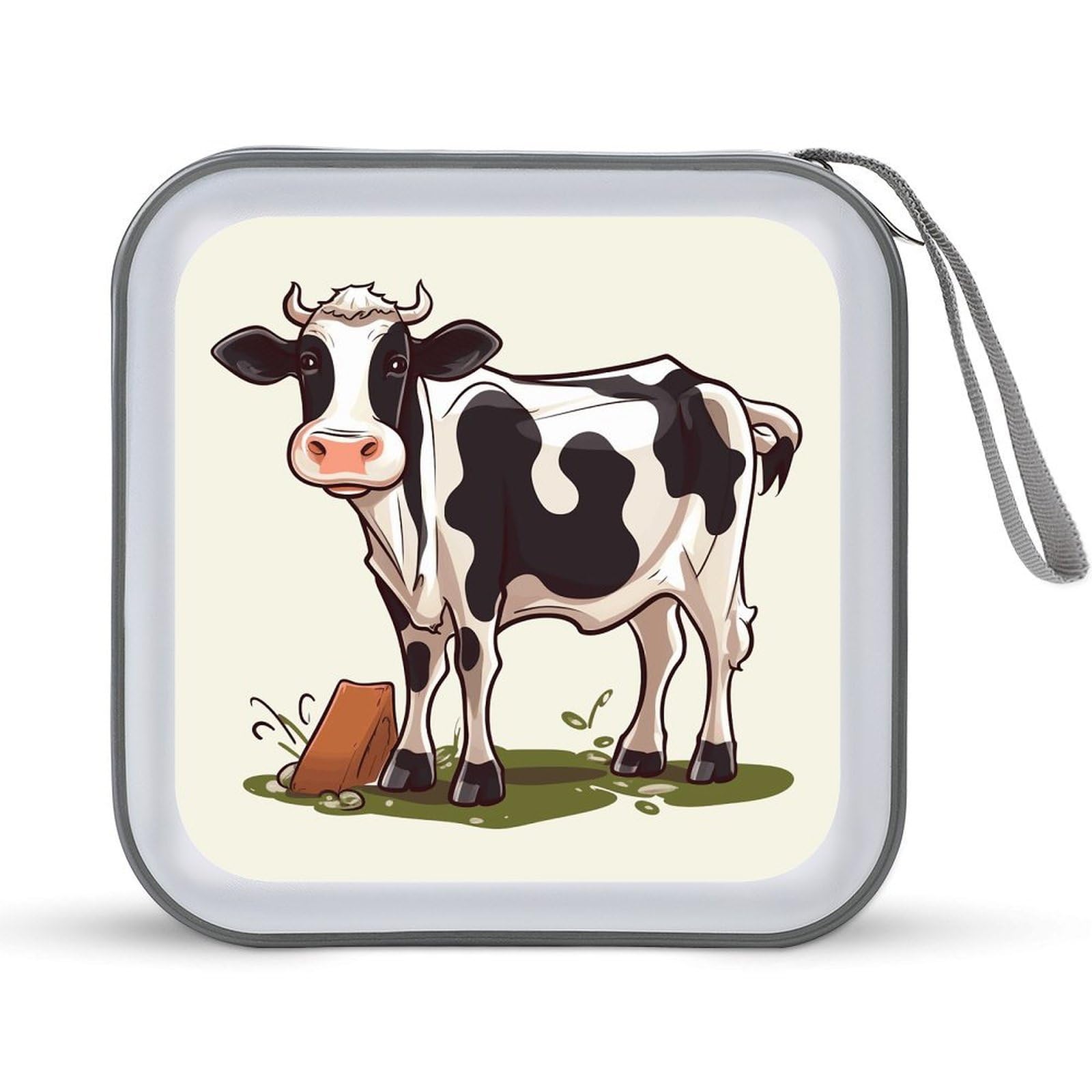 VstaDank - Dairy Cow CD Case, 40 Capacity, with Zipper Disc Storage Organizer, Portable Hard Plastic Storage CD Holder, DVD Organizer for the