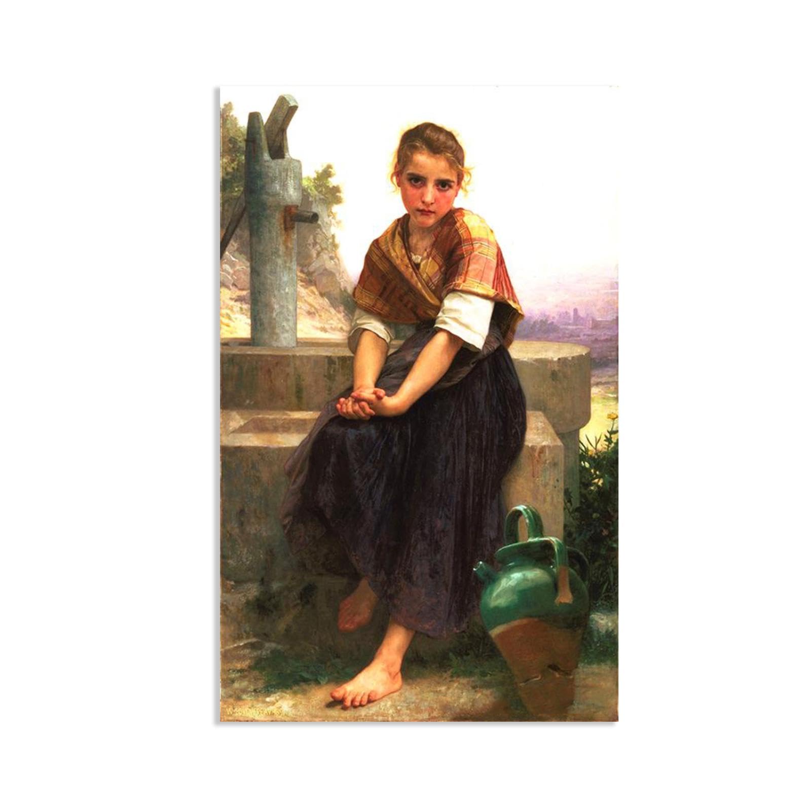William-Adolphe Bouguereau Wall Art The Broken Pitcher Print on Canvas Reproductions of Famous Paintings Wall Decor for Living Room Bedroom Bathroom Home Decor 50x30cm frameless