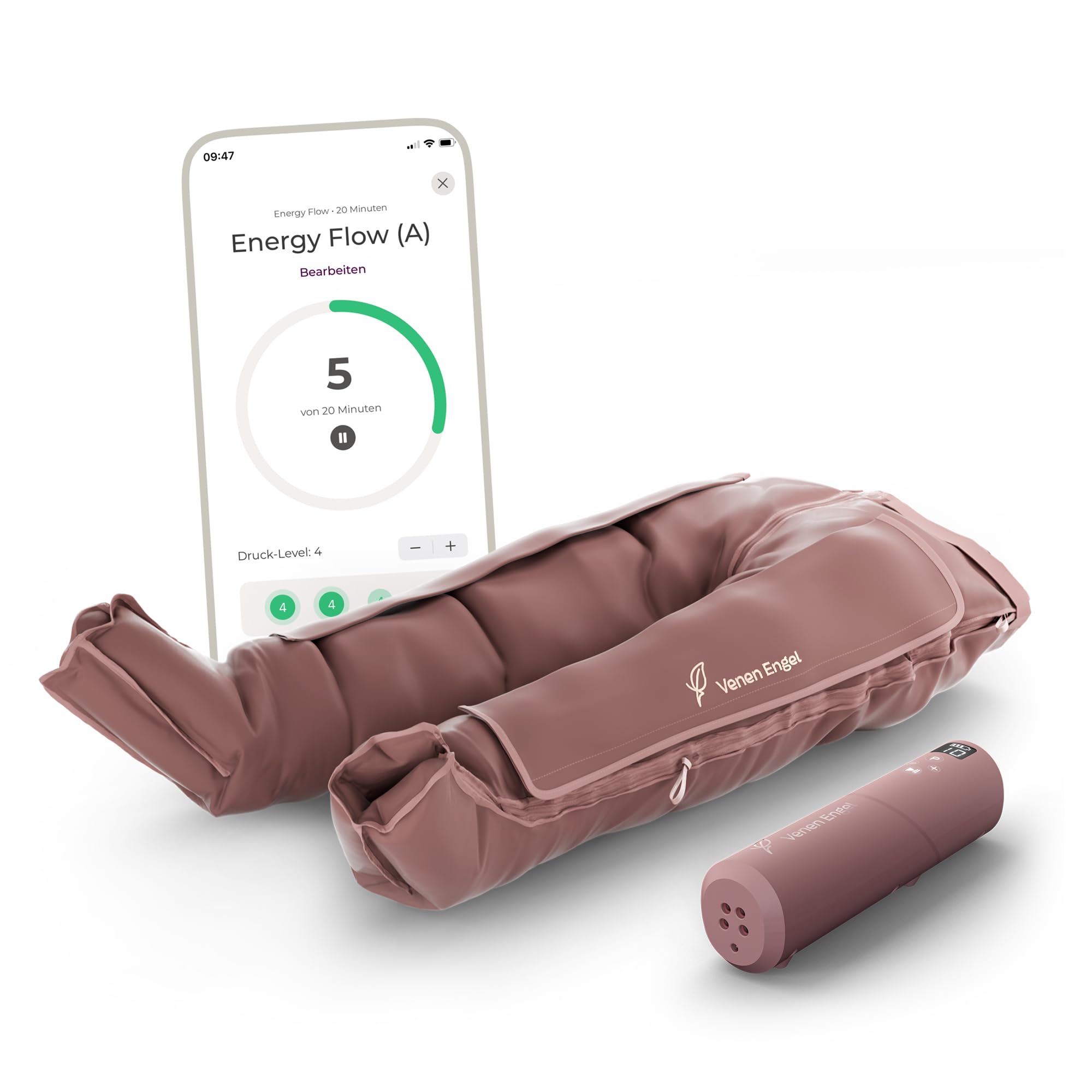 Venen Engel Plus – Premium Kompressionsmassagegerät mit Lymph-Flow Pants | 3 Beauty-Programme | Luftdruck-Beinmassage von Fuß bis Bauch für bessere Durchblutung, Hautstraffung & leichteres Gefühl
