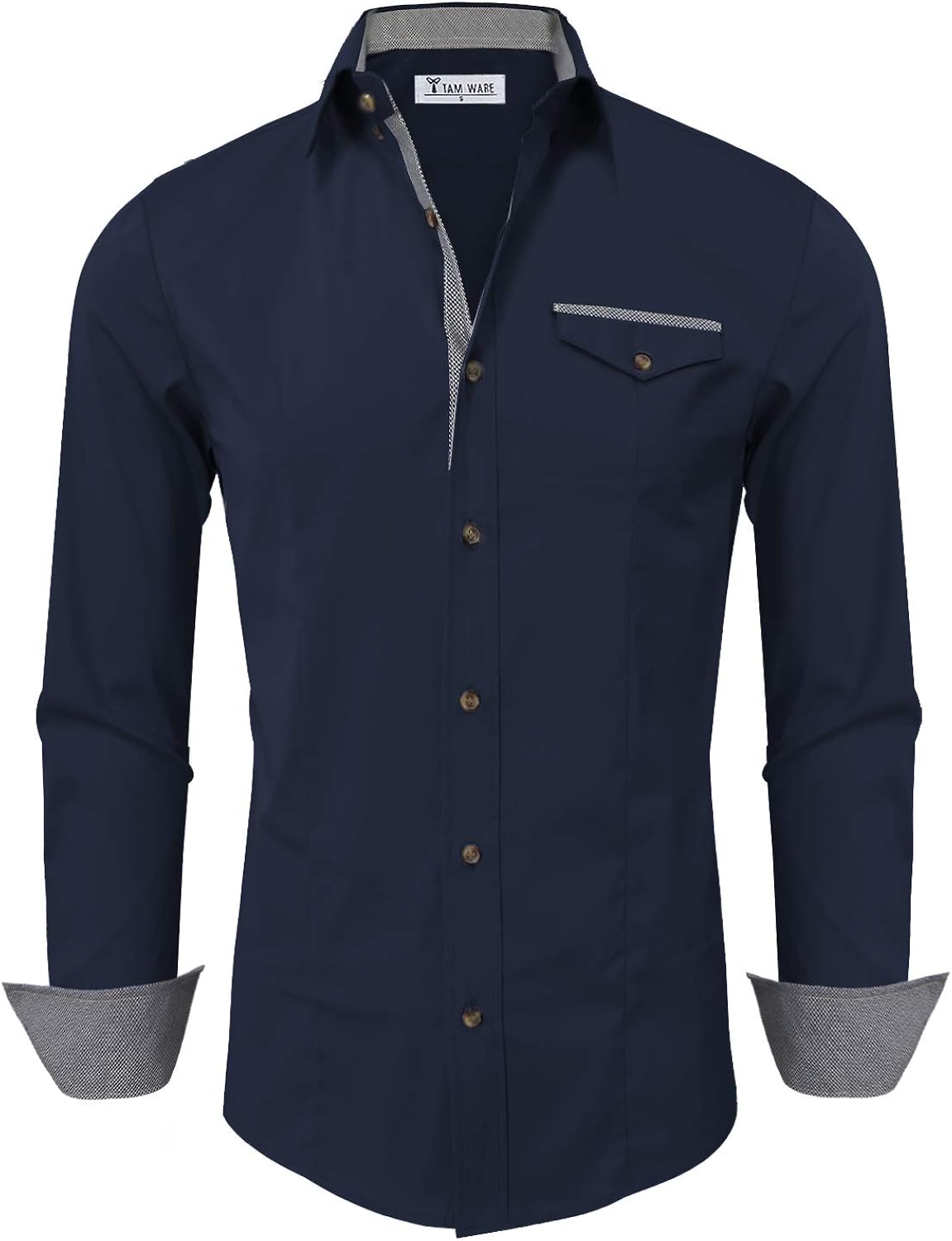 TAM Ware Men Classic Contrast Slim fit Long Sleeve Shirt