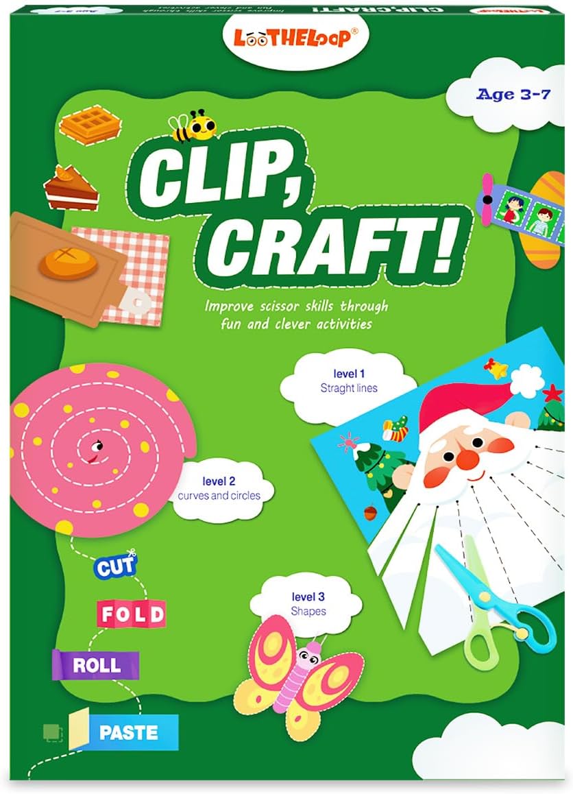 Toddler Scissor Skills Activity Book, Fun Arts and Crafts for Kids 4-6, Preschool Learning Toys Fine Motor Skill Cutting Art kit, 2 Safety Scissors, Birthday Gifts for Girls & Boys Ages 3, 4, 5, 6, 7