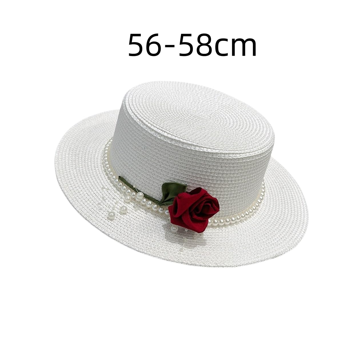 Sombrero de Paja de Verano para Mujer,de ala Ancha,Tejido de Paja,con Protección UV y Decoración de Rosas y Perlas,Transpirable,para Playa,Exteriores,Viajes y Fiestas