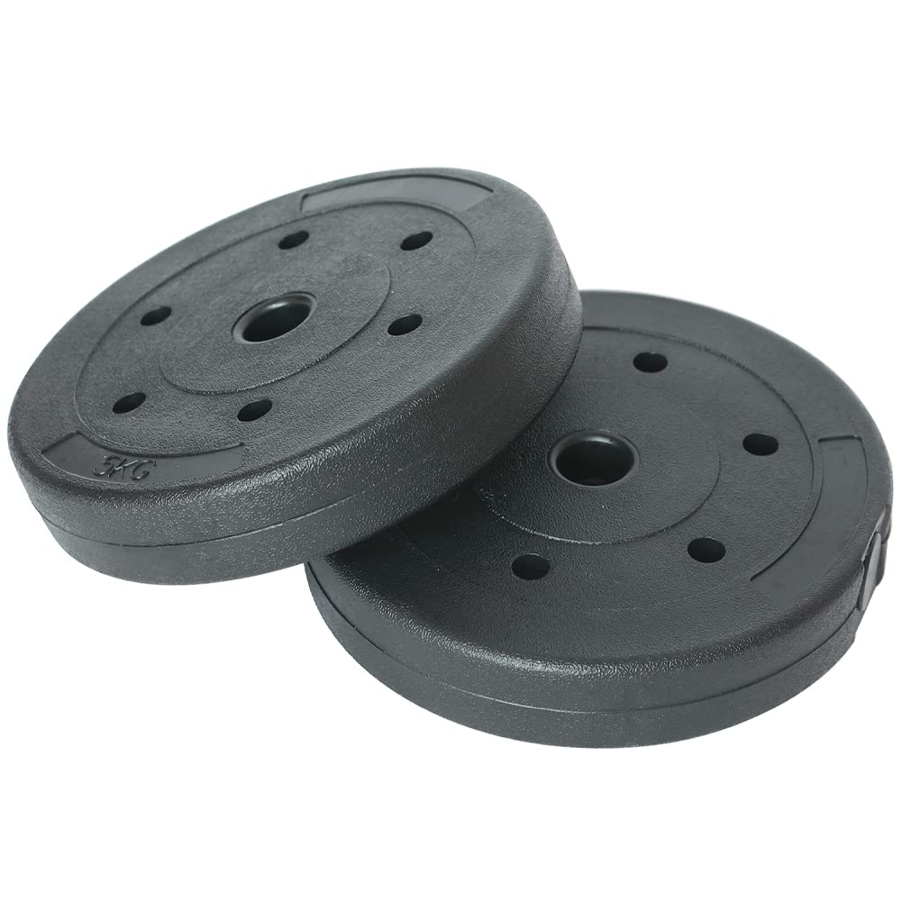 BAKAJI Set 2 Dischi per Bilanciere e Manubri Peso 10kg (5kg x 2) Cemento Foro 25mm, Rivestimento in Plastica Antigraffio, Professionali Palestra, Fitness, Riabilitazione, Esercizio Fisico, Allenamento