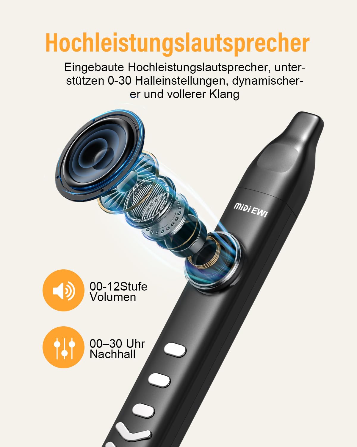 Instrument à soufflage numérique noir, prise en charge Bluetooth, MIDI, instrument à souffler électronique avec câble d'alimentation