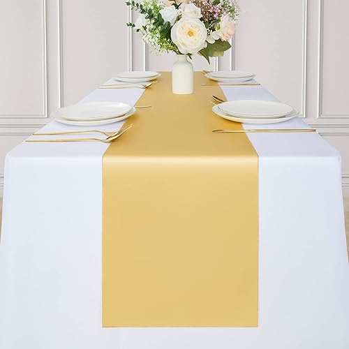 Paquete de 12 caminos de mesa de satén rojo de 12 x 108 pulgadas de largo tela lisa color brillante para el día de San Valentín Navidad cena