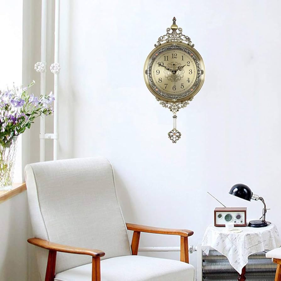 Amazon.co.jp: 振り子時計/金属レトロ壁掛け時計/ミュートチック