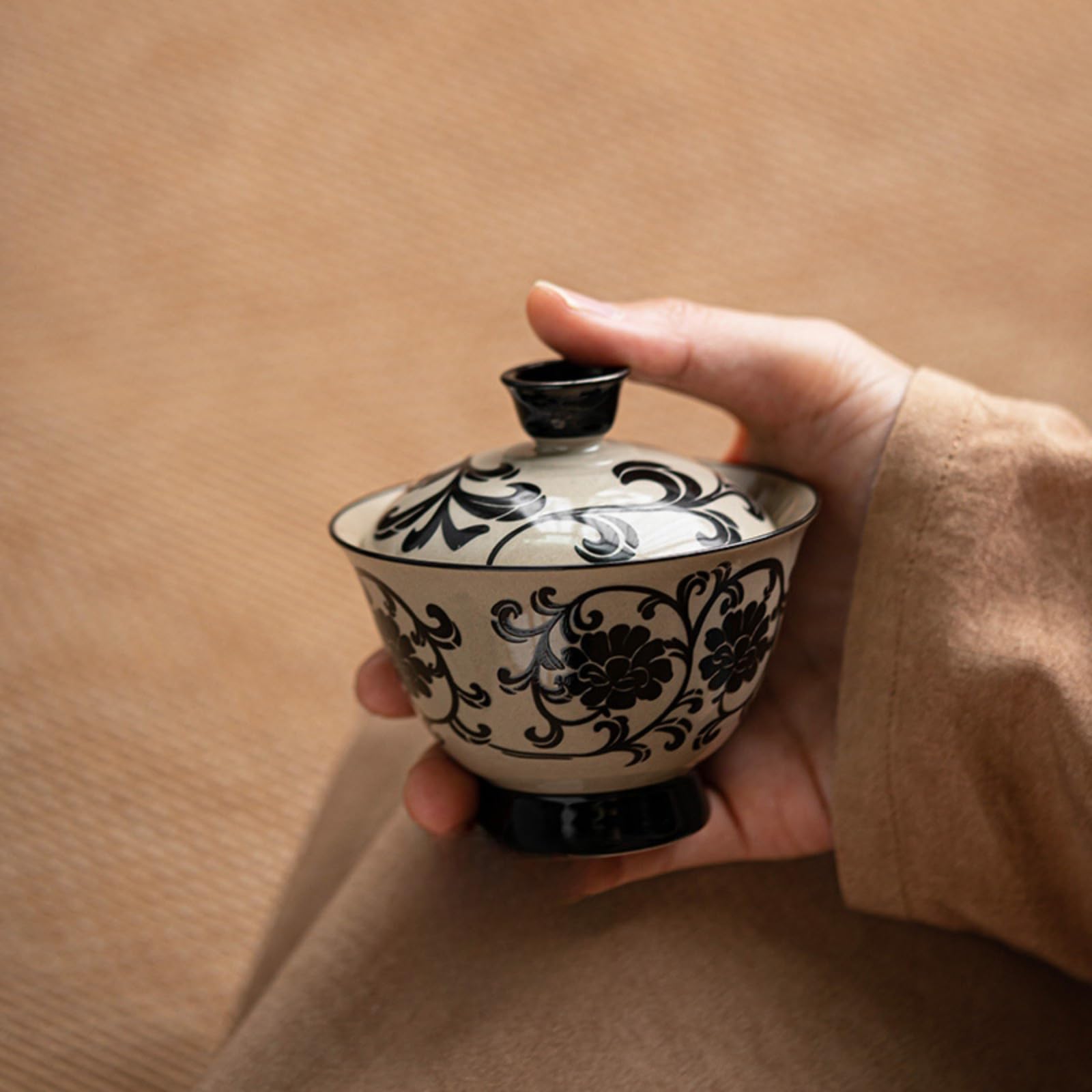 Tasse à thé Gaiwan en céramique de style vintage, vert et gris, 140 ml, service à thé chinois Kungfu